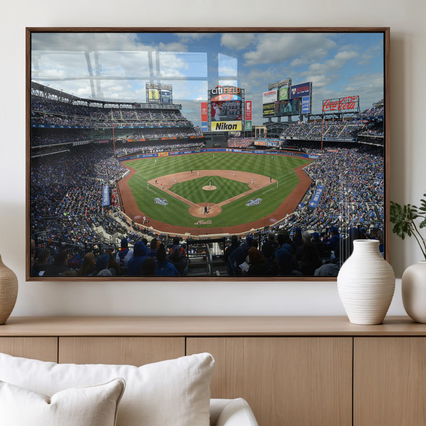22910-MGV-FP-36X24-3P_Walnut-New York Mets Baseball Team Print - Citi Field Stadium Wall Art Canvas Print