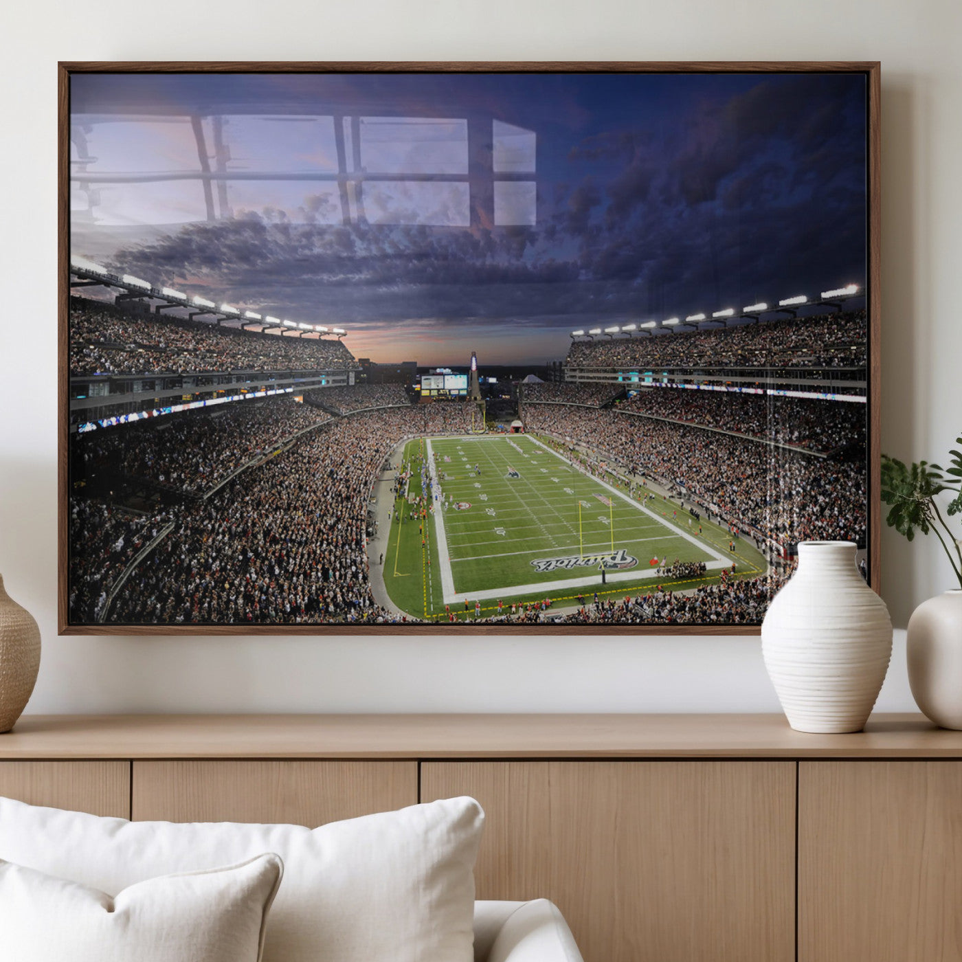 52712-MGV-FP-36X24-3P_Walnut-New England Patriots Football Team Print - Foxborough Gillette Stadium Wall Art Canvas Print