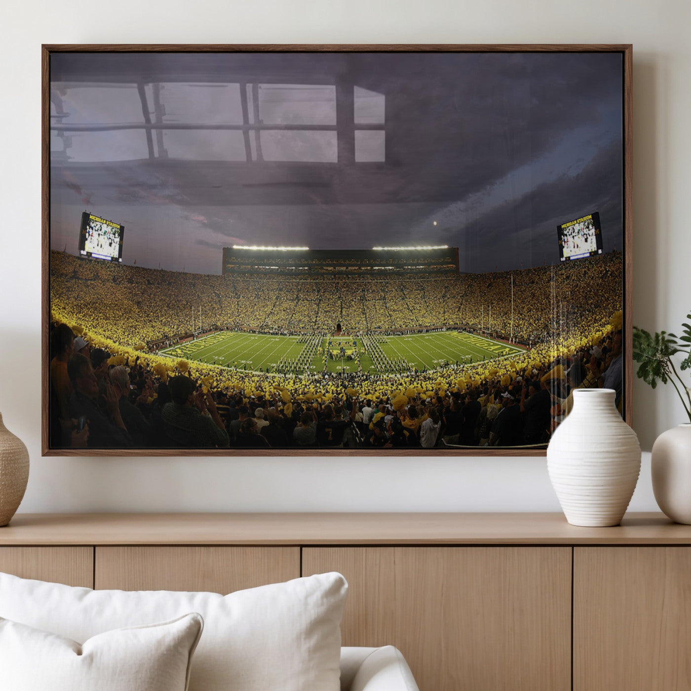 72404-MGV-FP-36X24-3P_Walnut-Michigan Wolverines Print - Michigan Stadium Wall Art Canvas Print