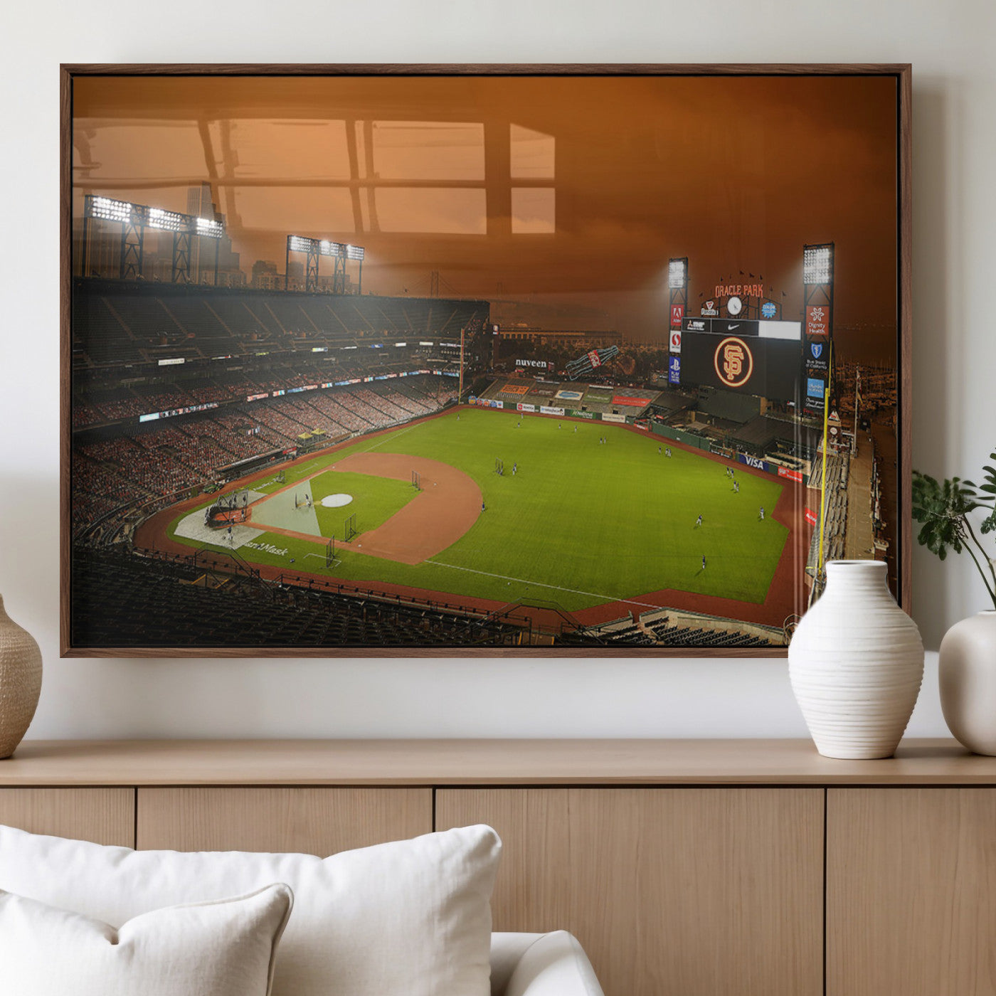 31315-MGV-FP-36X24-3P_Walnut-San Francisco Giants Baseball Team Print - Oracle Park Stadium Wall Art Canvas Print