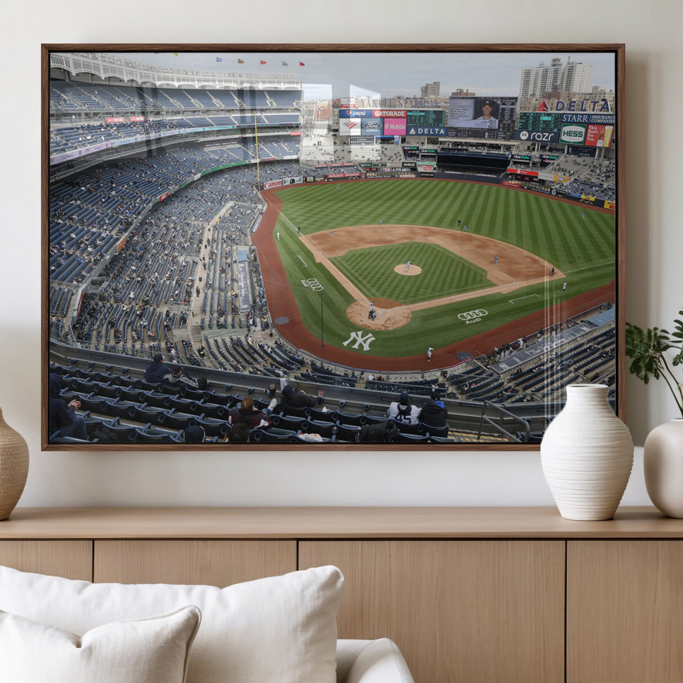 45784-MGV-FP-36X24-3P_Walnut-New York Yankees Baseball Team Print - Yankee Stadium Wall Art Canvas Print