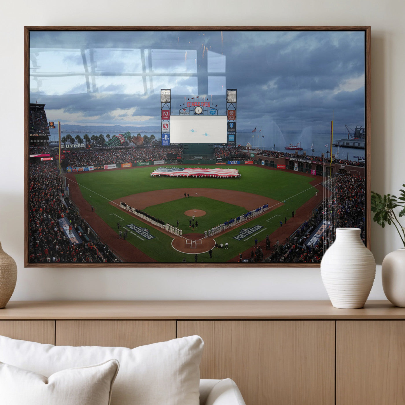 44631-MGV-FP-36X24-3P_Walnut-Oracle Park San Francisco Giants Wall Art | Oracle Park Stadium Canvas Print| Large Framed Baseball