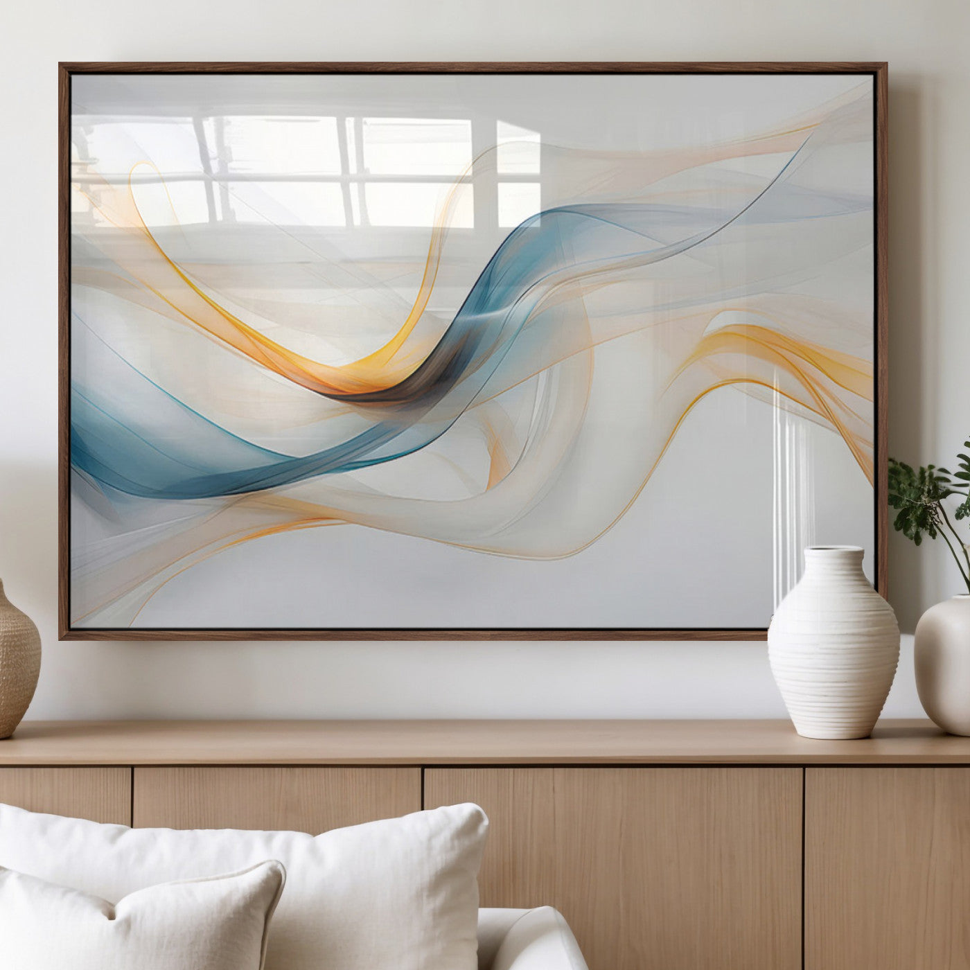 60881-MGV-FP-36X24-3P_Walnut-Decorative Turquoise Abstract Wave Wall Art Canvas Print