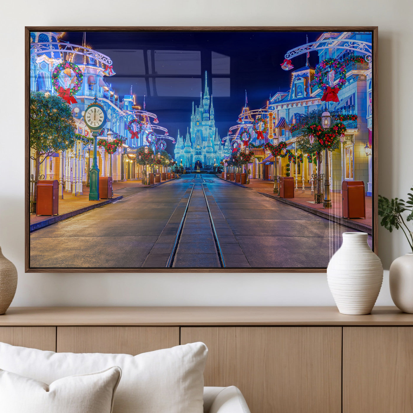 12470-MGV-FP-36X24-3P_Walnut-Disney Castle Wall Art – Large Magic Kingdom Canvas Artwork, Fairytale Design, Kids Room Christmas Decor for Home, Office