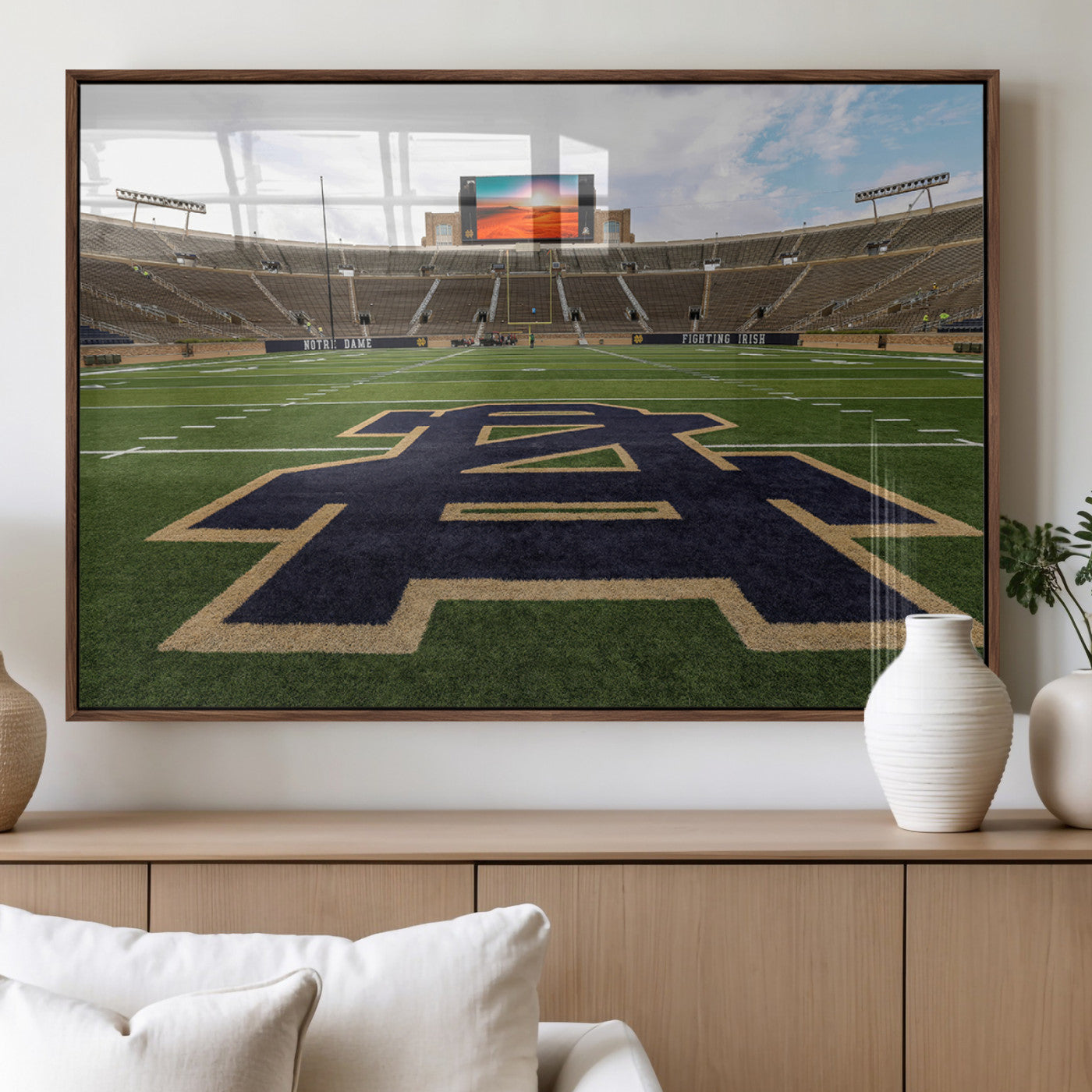 52835-MGV-FP-36X24-3P_Walnut-Football Stadium Wall Art – Framed Sports Field Canvas Artwork, Athletic Arena Design, Modern Game Decor for Home, Office