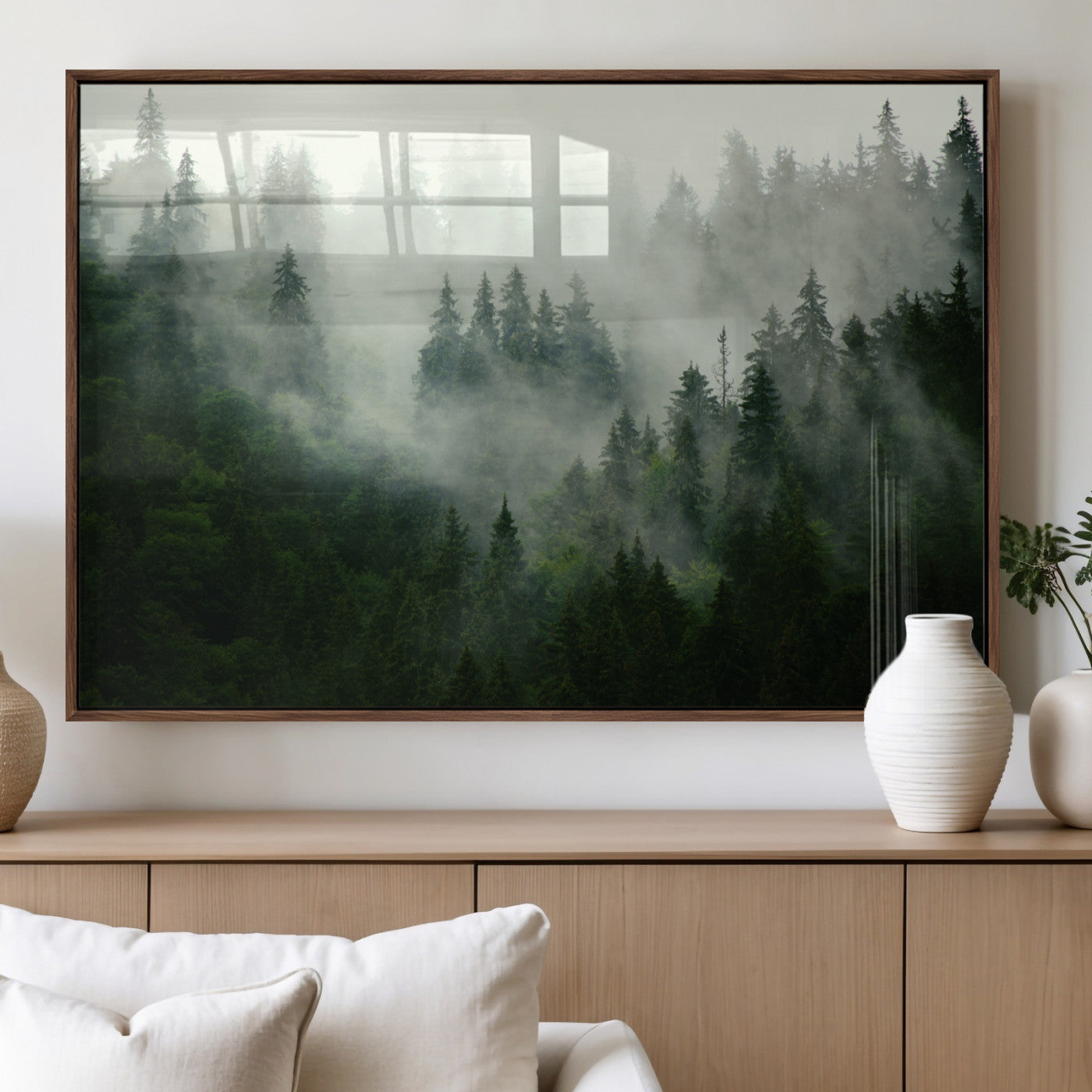 167720496-MGV-CV-36X24 - Misty Forest Mountain Wall Art Canvas | Large 3-Panel Foggy Landscape Canvas Print | Nature Misty