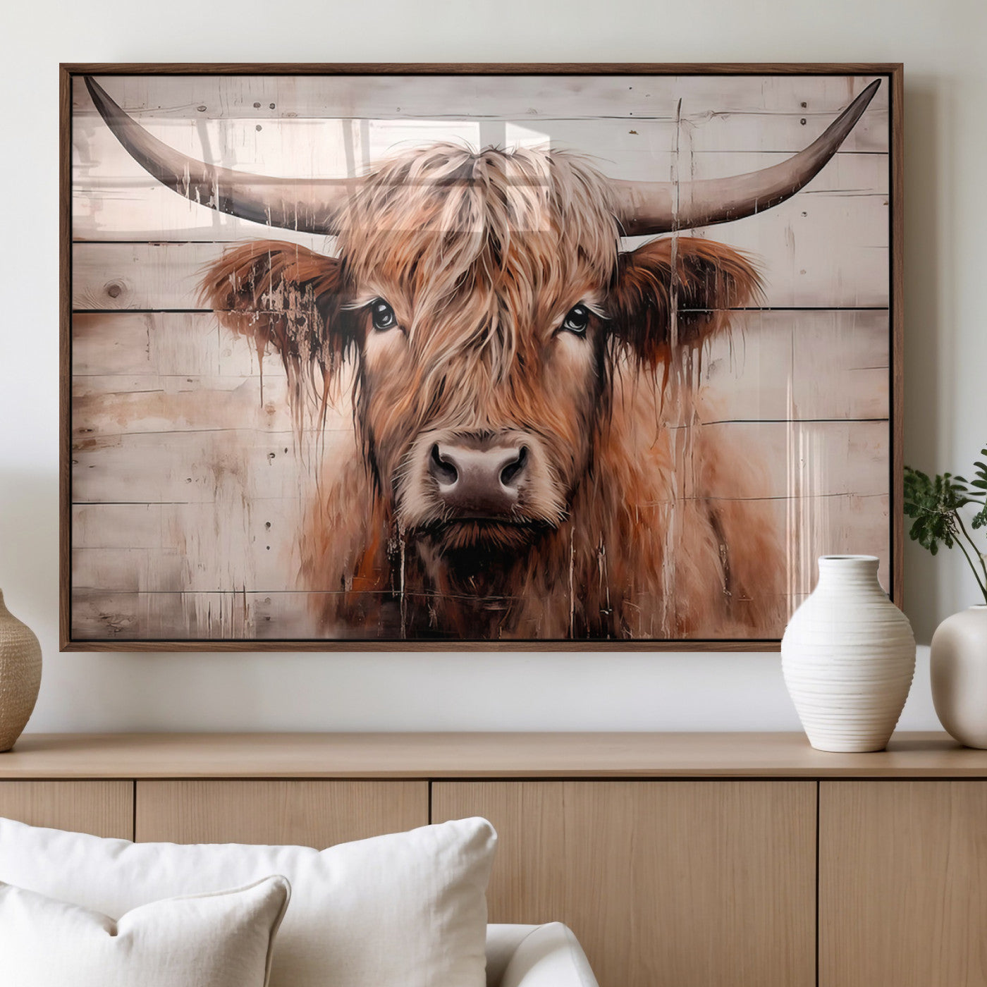 93730-MGV-FP-36X24-3P_Walnut-Vintage Scottish Highland Cow Cattle Art Print Farmhouse Wall Art Canvas Print