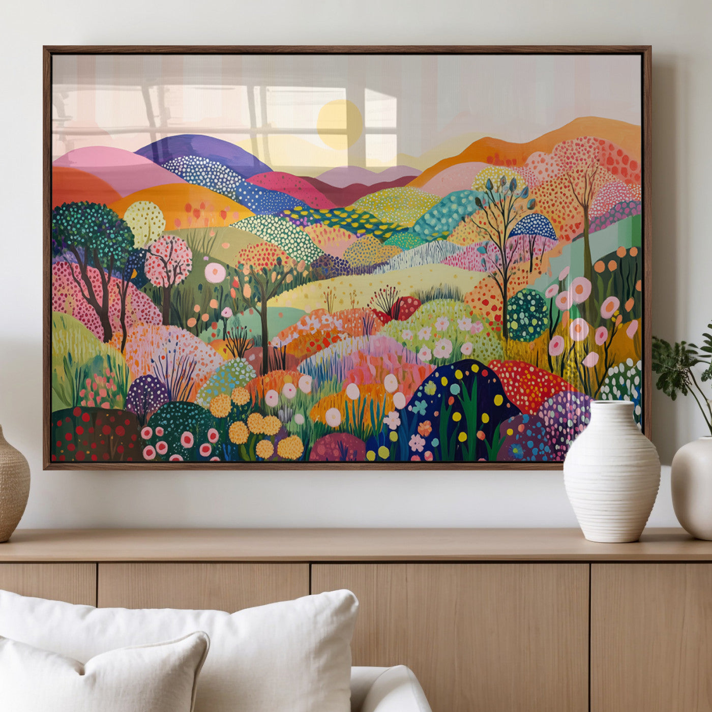 63198-MGV-FP-36X24-3P_Walnut-Yayoi Kusama 1986 Wall Art Print – Yayoi Kusama Wabi Sabi Japanese Wall Art Print - Vibrant Abstract