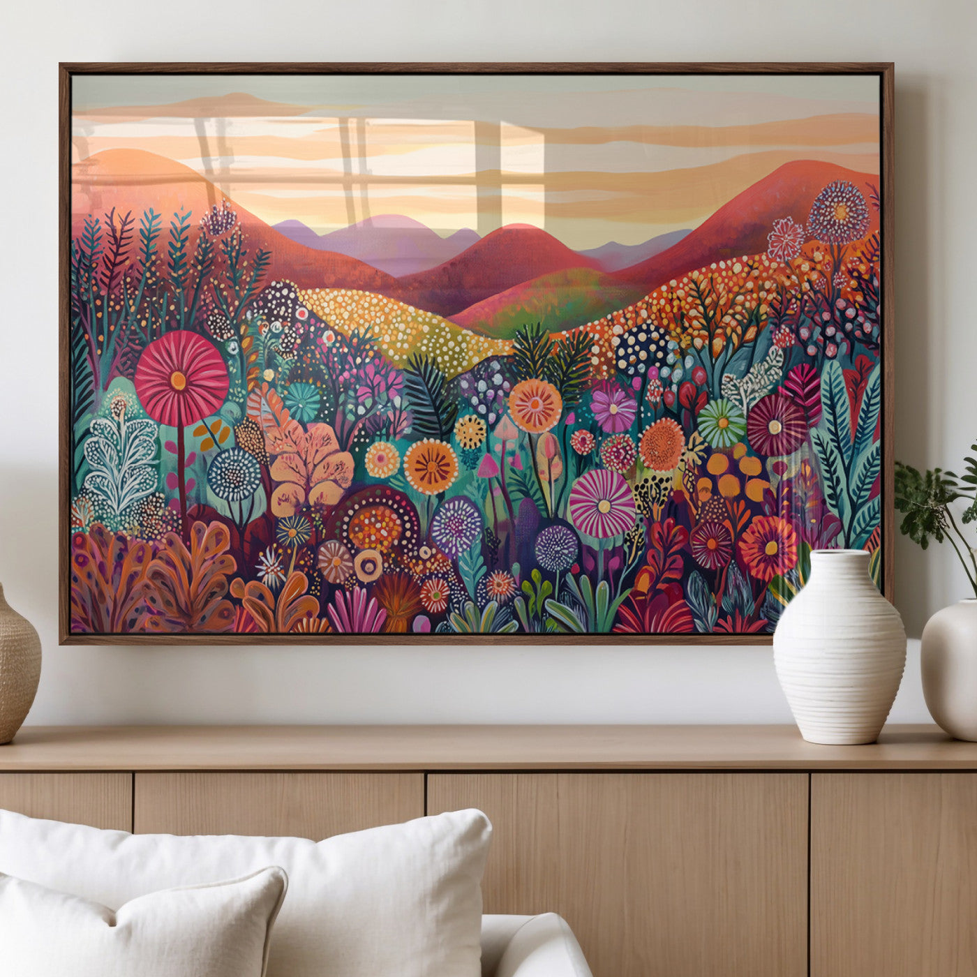 51484-MGV-FP-36X24-3P_Walnut-Yayoi Kusama 1986 Wall Art Print – Yayoi Kusama Wabi Sabi Japanese Wall Art Print - Vibrant Abstract