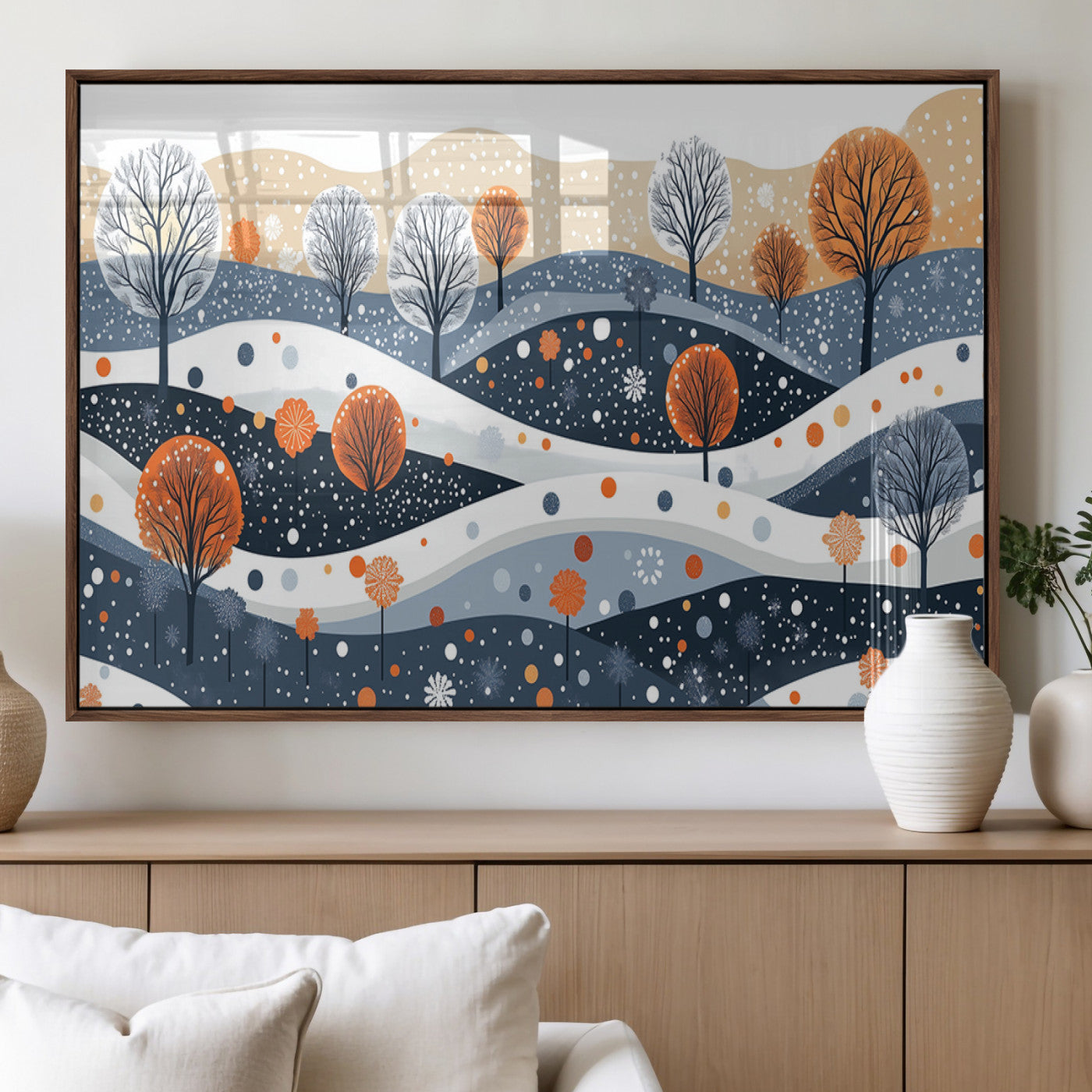 22651-MGV-FP-36X24-3P_Walnut-Abstract Winter Landscape Canvas Wall Art Print - Large Colorful Nature Wall Decor