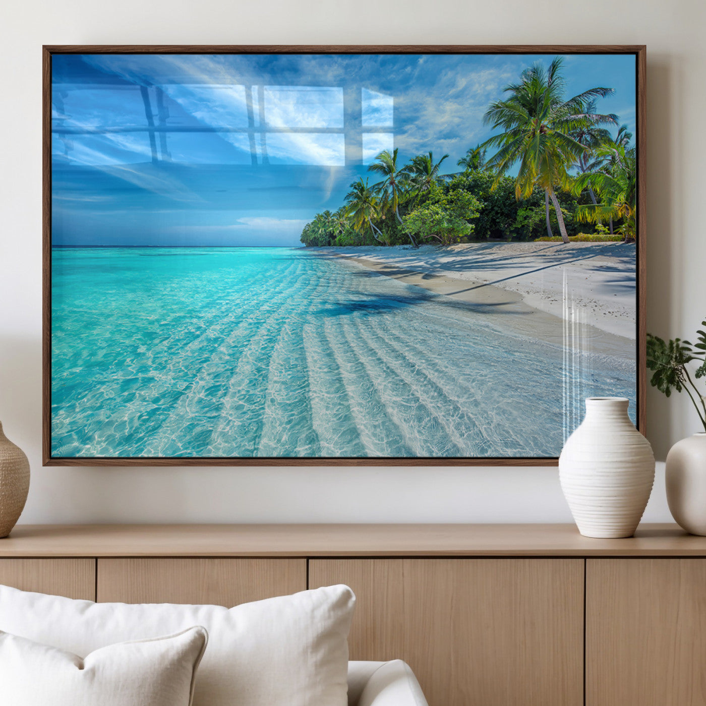14788-MGV-FP-36X24-3P_Walnut-Tropical Beach Wall Art Canvas Print - Serene Ocean Landscape with Crystal Clear Turquoise Water and