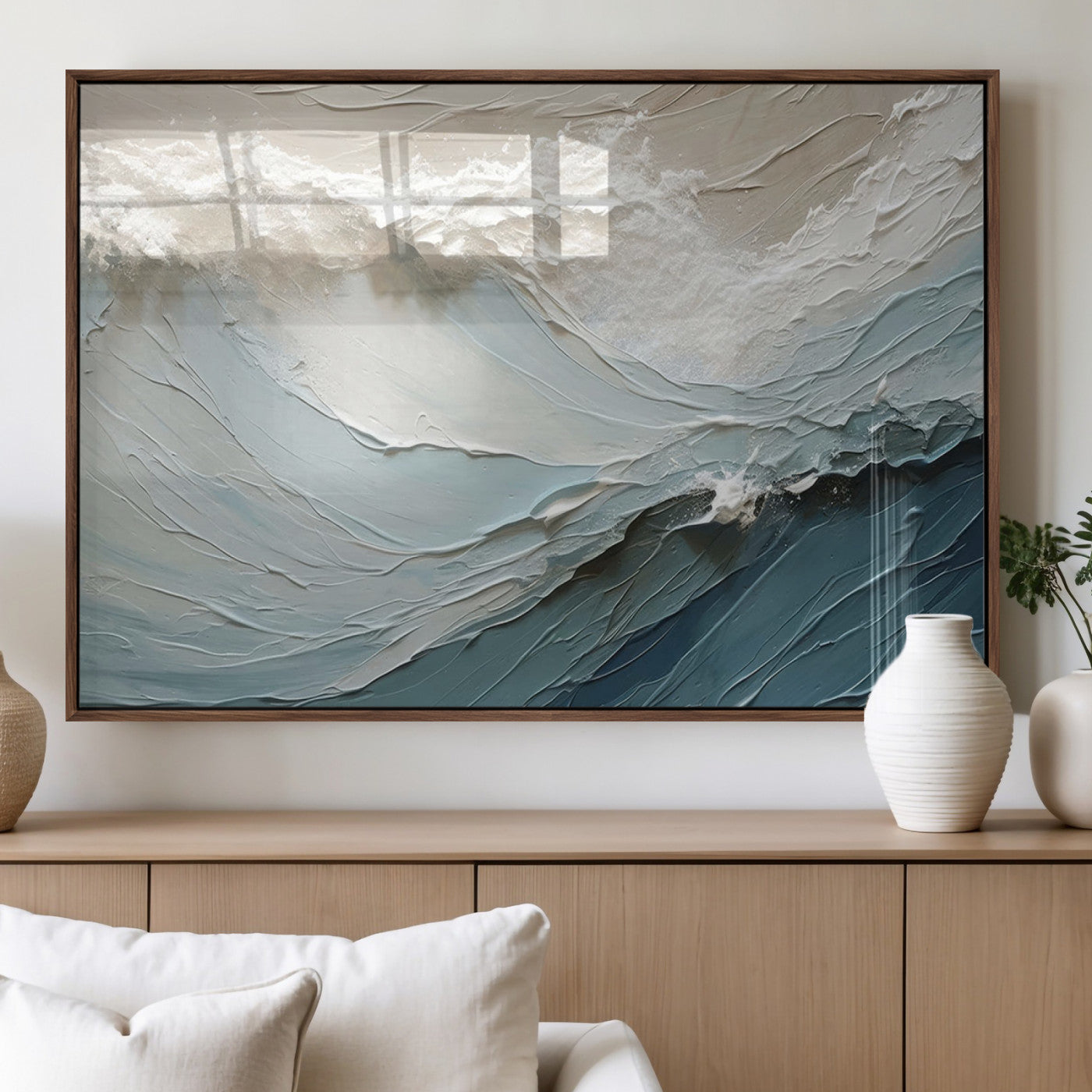 36946-MGV-FP-36X24-3P_Walnut-Waves Abstract Wall Art Print, Modern Framed Abstract Canvas Print, Abstract Painting for Living