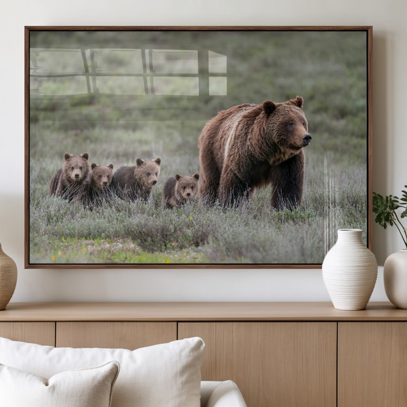 65087-MGV-FP-36X24-3P_Walnut-Wildlife Photography of 399 Grizzly Bear Cubs | Queen of the Tetons Canvas Wall Art Print