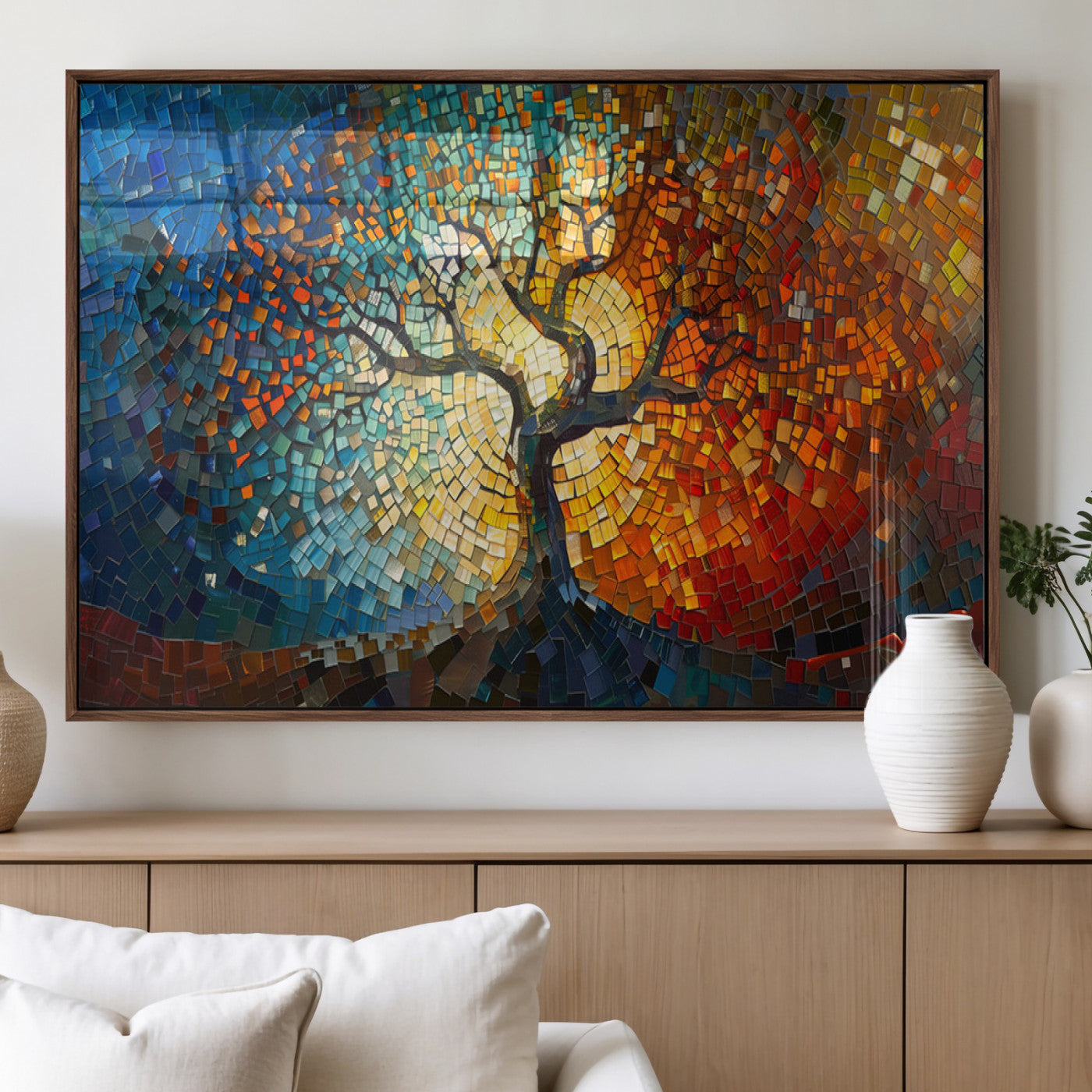 66056-MGV-FP-36X24-3P_Walnut-Mosaic Tree Canvas Wall Art Canvas Print – Vibrant Stained Glass-Inspired Tree of Life - Ready to