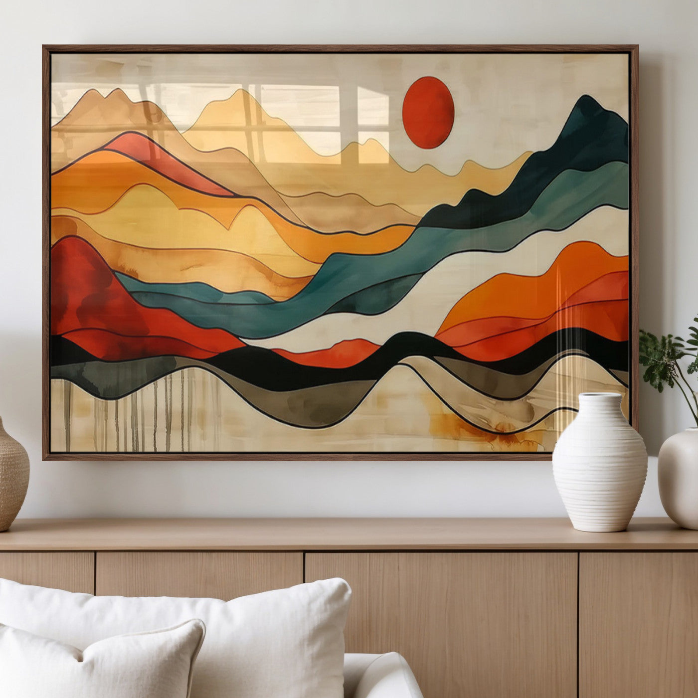 23241-MGV-FP-36X24-3P_Walnut-Mid Century Wall Art Print - Abstract Woodland Print - Modern Art Panoramic Mountain Wall Art