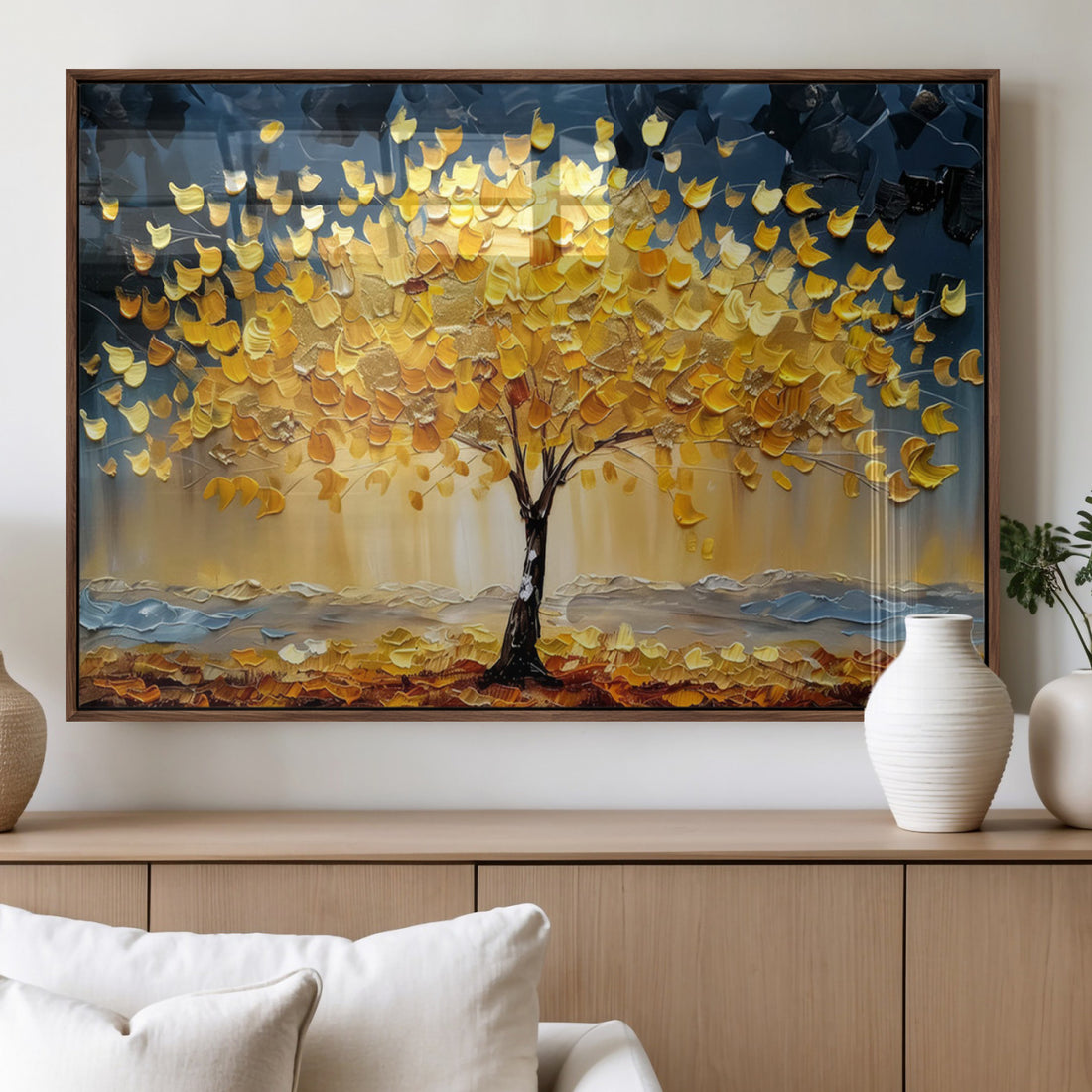 Golden Autumn Tree Wall Art | Framed Fall Leaves Canvas