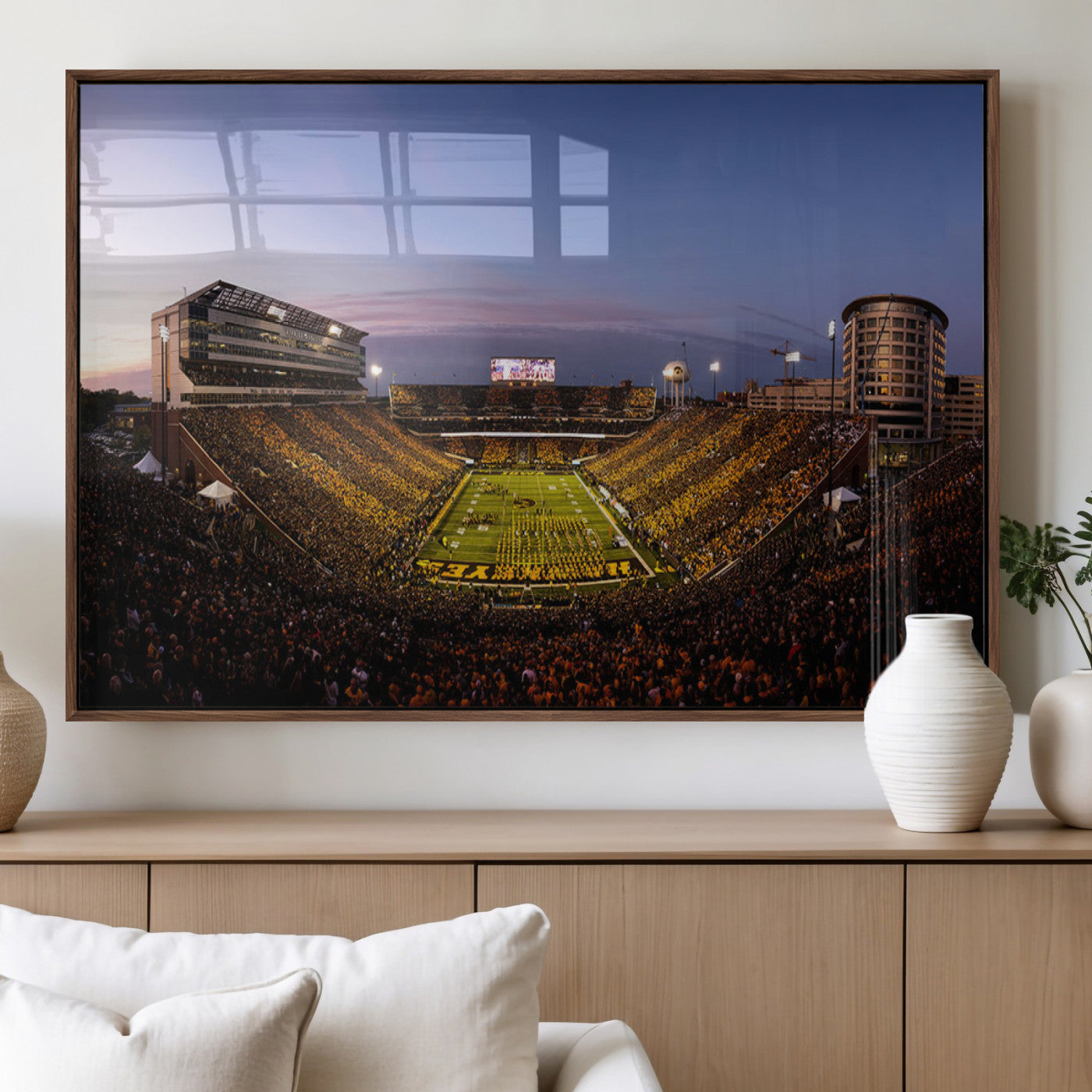 82557-MGV-FP-36X24-3P_Walnut-Iowa Hawkeyes Kinnick Stadium Wall Art Canvas Print, Framed Iowa Hawkeyes Kinnick Stadium Canvas