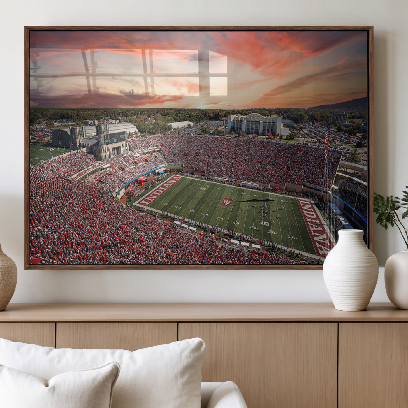 51135-MGV-FP-36X24-3P_Walnut-Indiana Memorial Stadium Wall Art Canvas Print, Framed Studium Canvas Art, Indiana Memorial Stadium