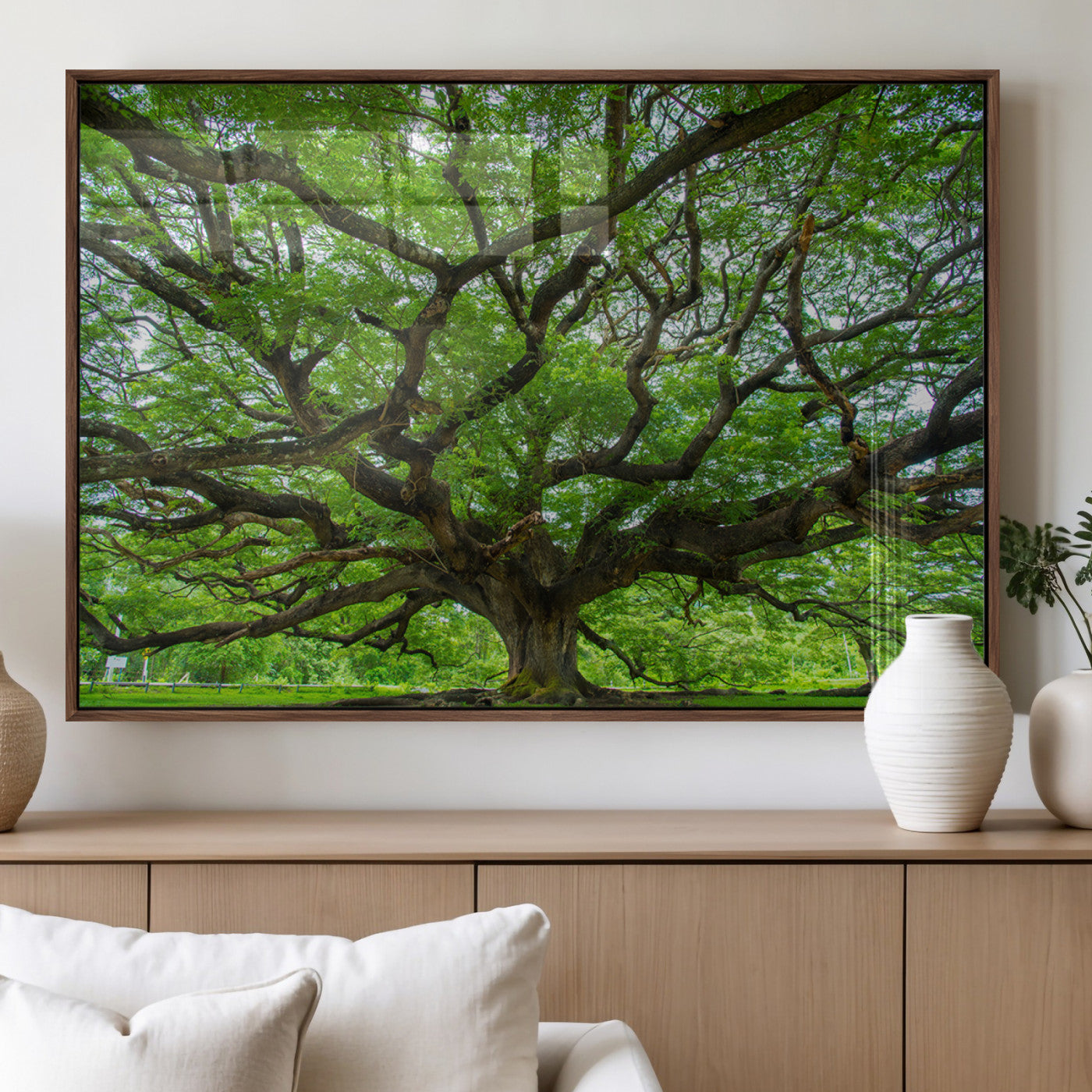 49375306-MGV-FP-36X24-3P_Walnut-Ancient Tree Wall Art Canvas Print, Framed Sprawling Branches Art Picture Print, Gnarling Tree Perfect Earthy Natural Decor Artwork