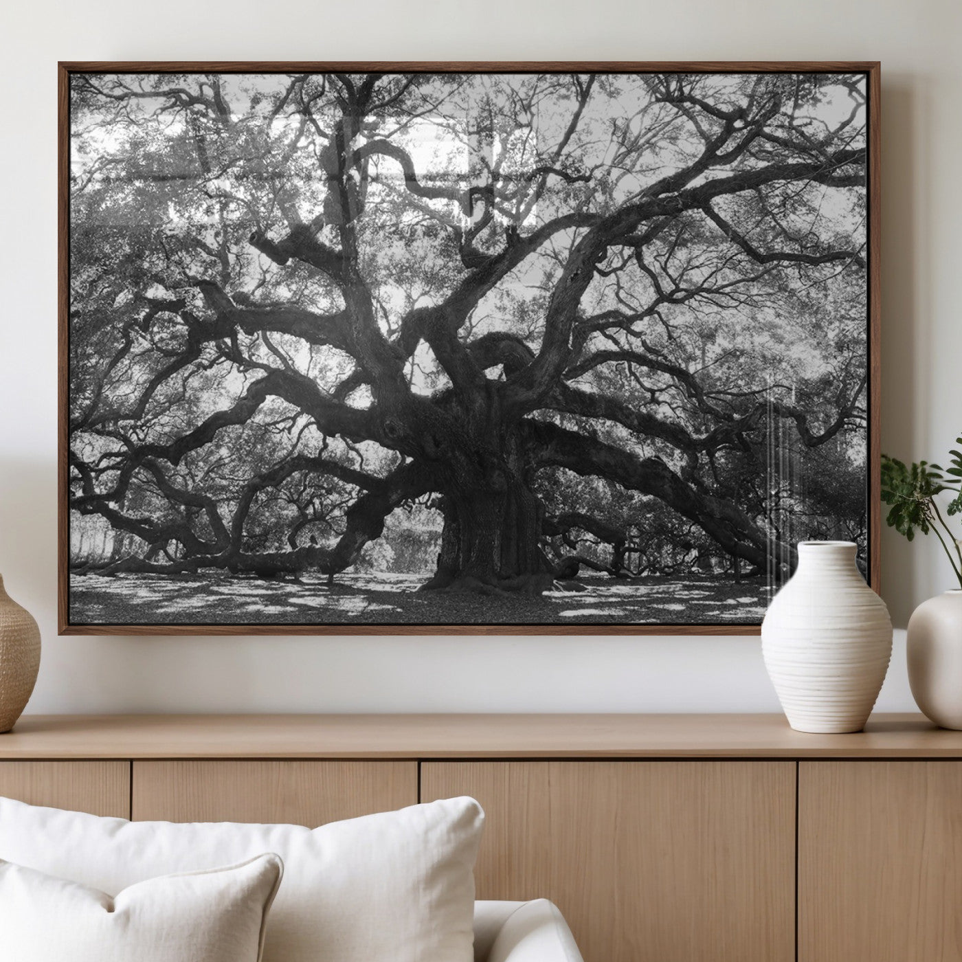 81655611-MGV-FP-36X24-3P_Walnut-Ancient Oak Wall Art Canvas Print – Gnarled Tree Twisted Branches Dramatic Sky Moody Nature Artwork for Home Office
