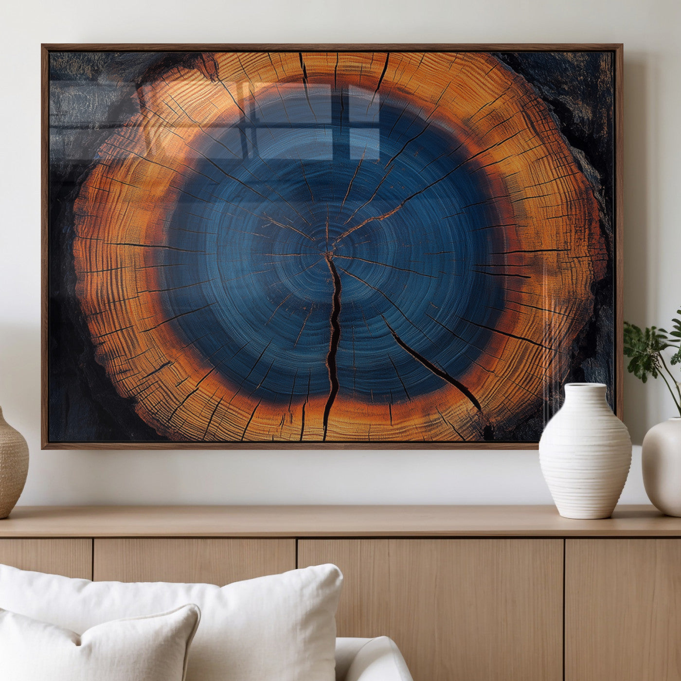 MGV-FP-36X24-3P - Abstract Tree Ring Wall Art Print, Natural Rustic Wood Texture Canvas Print, Framed Tree Ring Printing, Wood Tree Stump Artwork Canvas Print