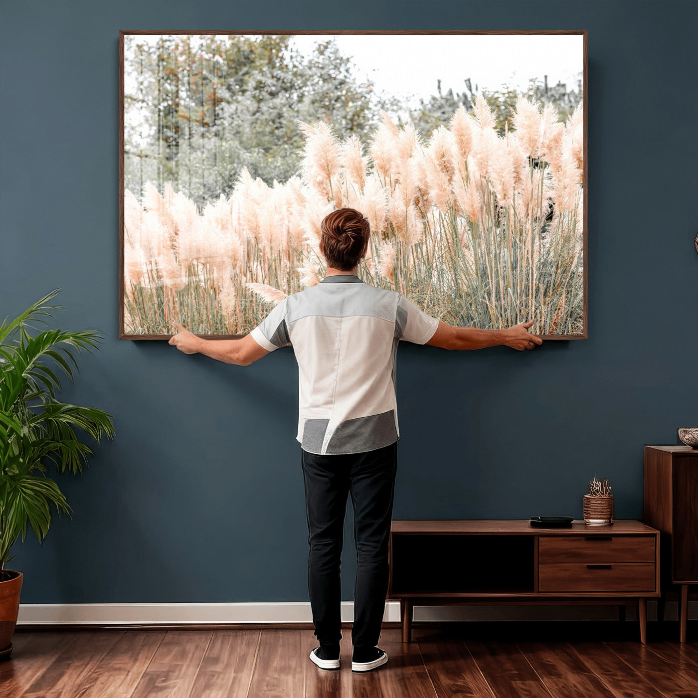 21826392-MGV-CV-36X24 - Pampas Grass Wall Art – Soft Blush Hues and Natural Texture Canvas Print, Serene Outdoors & Botanical Charm for Living Room or Nature Decor
