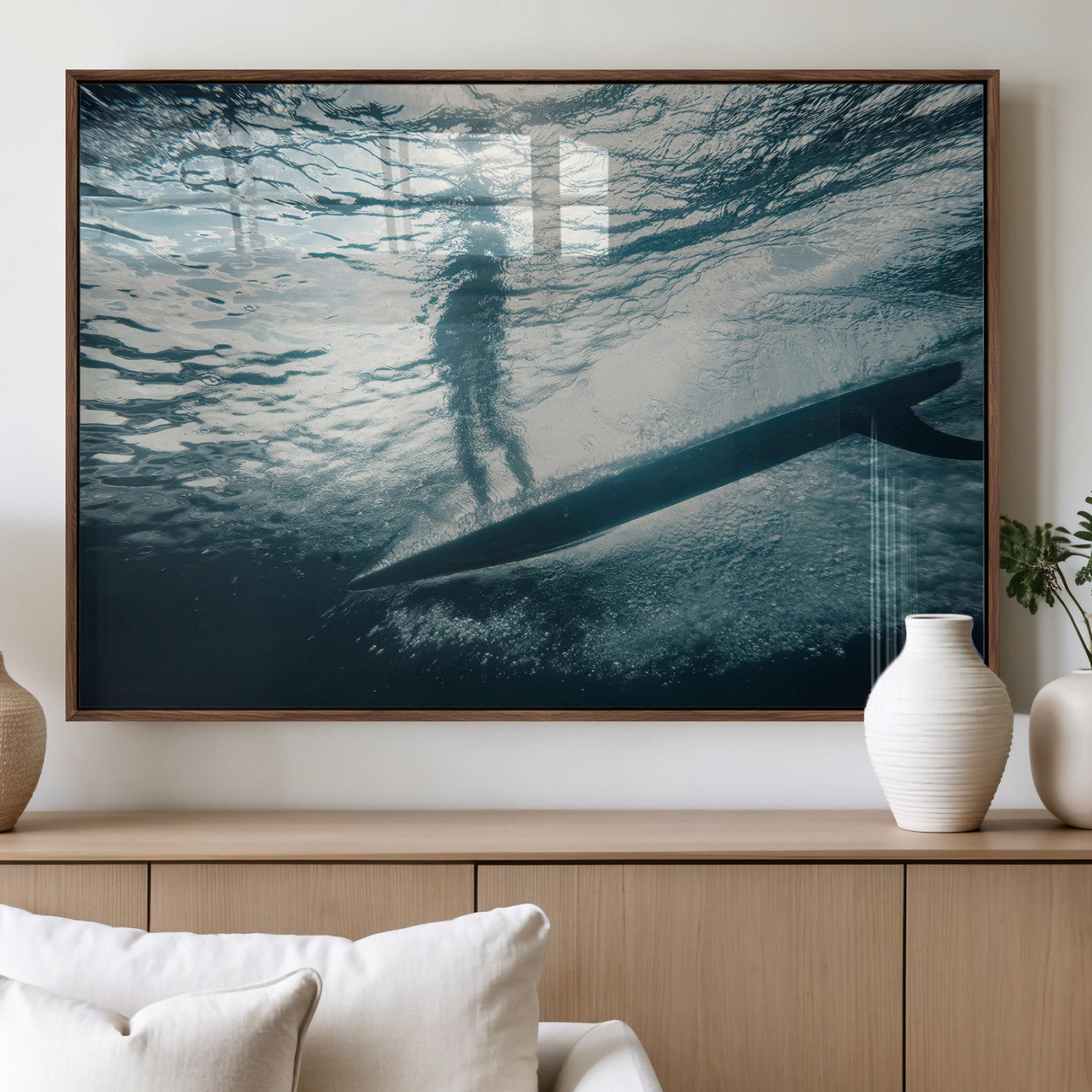 MGV-FP-36X24-3P - Submerged Surf Wall Art Canvas Print, Framed Underwater Perspective Art Picture Print, Ocean Surf Perfect Coastal Adventure Decor Artwork