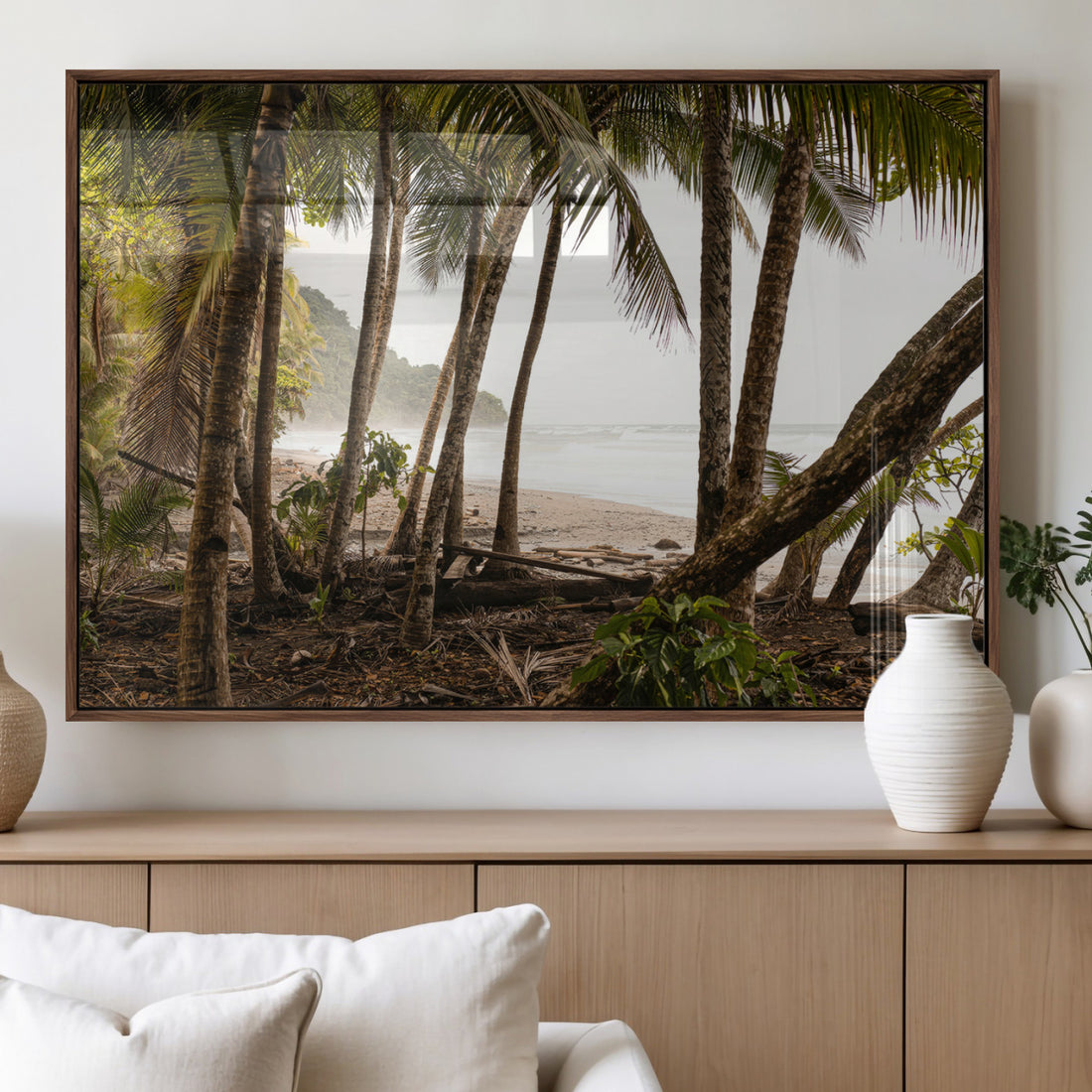 Tropical Jungle Wall Art Canvas Print, Framed Palm Tree Forest Art, Coastal Escape Decor