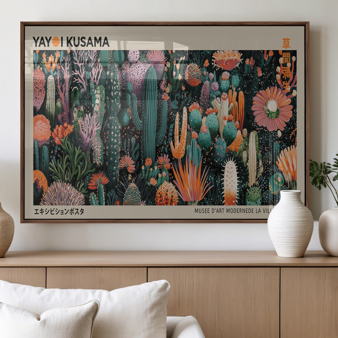 20505520-MGV-FP-36X24-3P_Walnut-Yayoi Kusama Art Print Canvas – Abstract Mount Fuji Japanese Wall Art Contemporary Modern Artwork for Home, Office