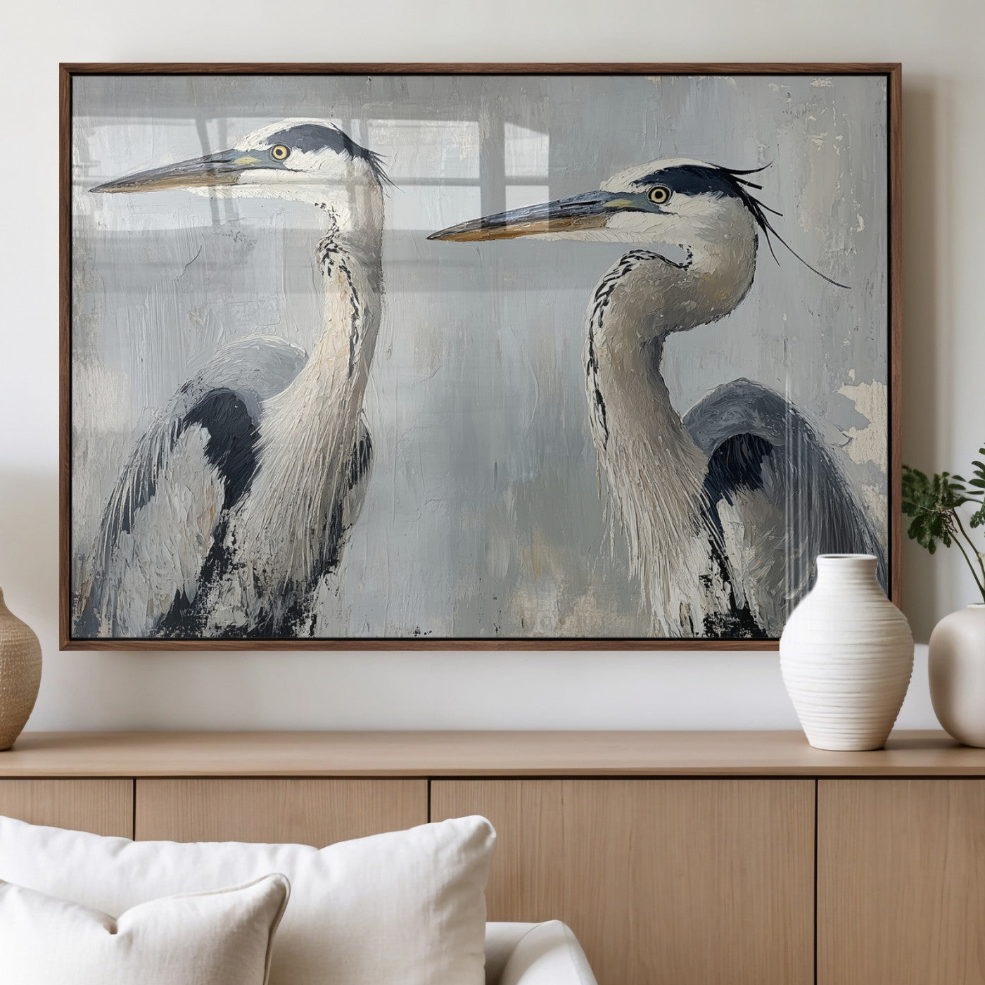 19427826-MGV-FP-36X24-3P_Walnut-Bird Canvas Decor Wall Art Canvas Print – Framed Coastal Bird Pair Minimalist Wildlife Nature Artwork for Home Office