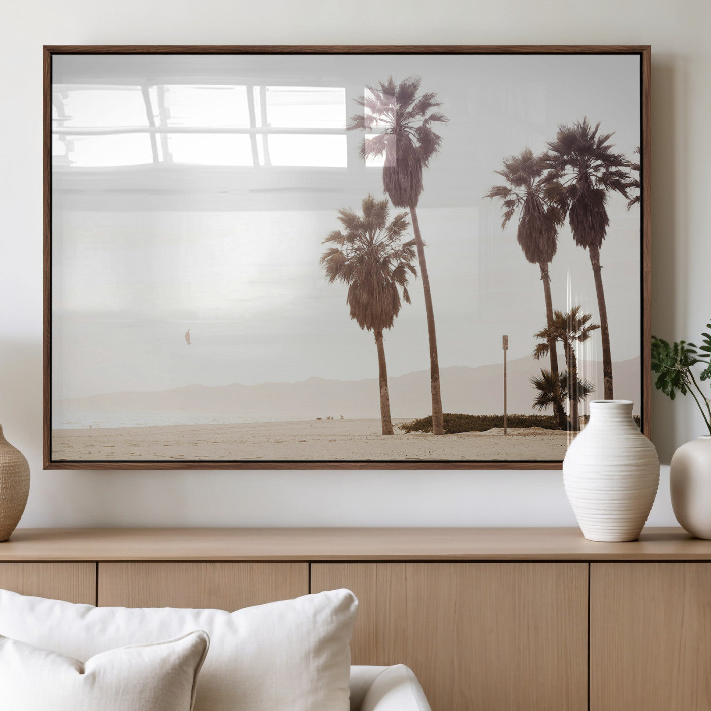 48255923-MGV-FP-36X24-3P_Walnut-Coastal Light Wall Art Canvas Print – Relaxing Shoreline Minimalist Ocean Tropical Serenity Artwork for Home, Office