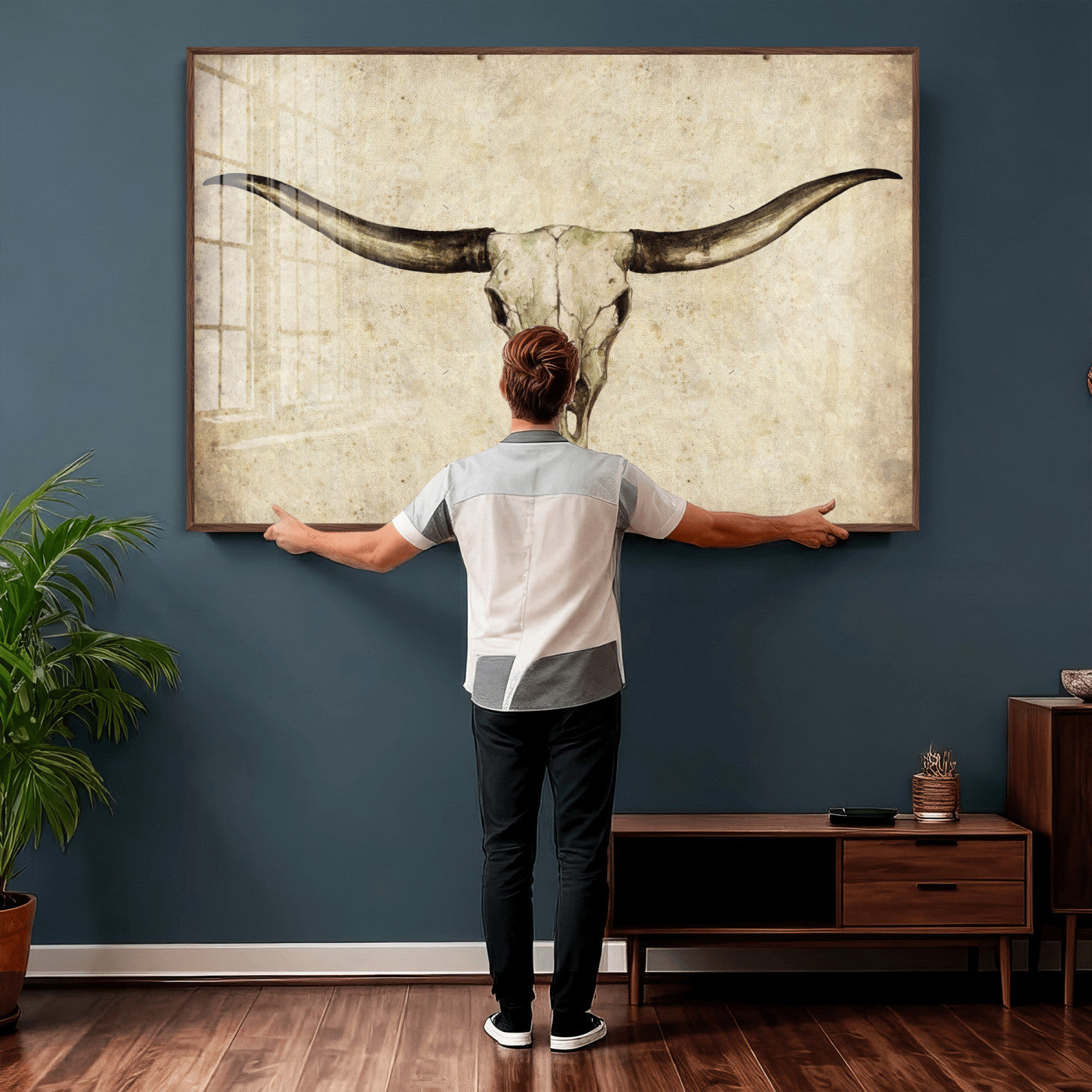 42788678-MGV-CV-36X24 - Longhorn Skull Wall Art Canvas Print – Rustic Western Artwork Print for Living Room Wall Decor