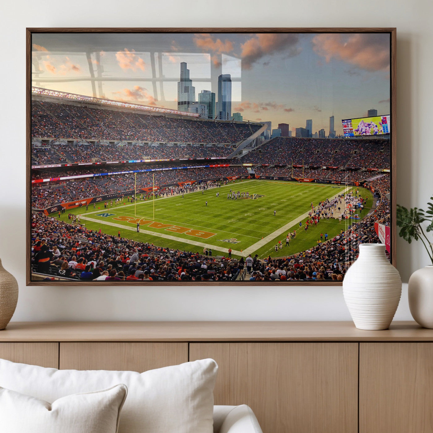 55377093-MGV-FP-36X24-3P_Walnut-Chicago Bears Soldiers Field Wall Art Canvas Print – Framed Football Stadium Artwork for Home, Office, Living Room