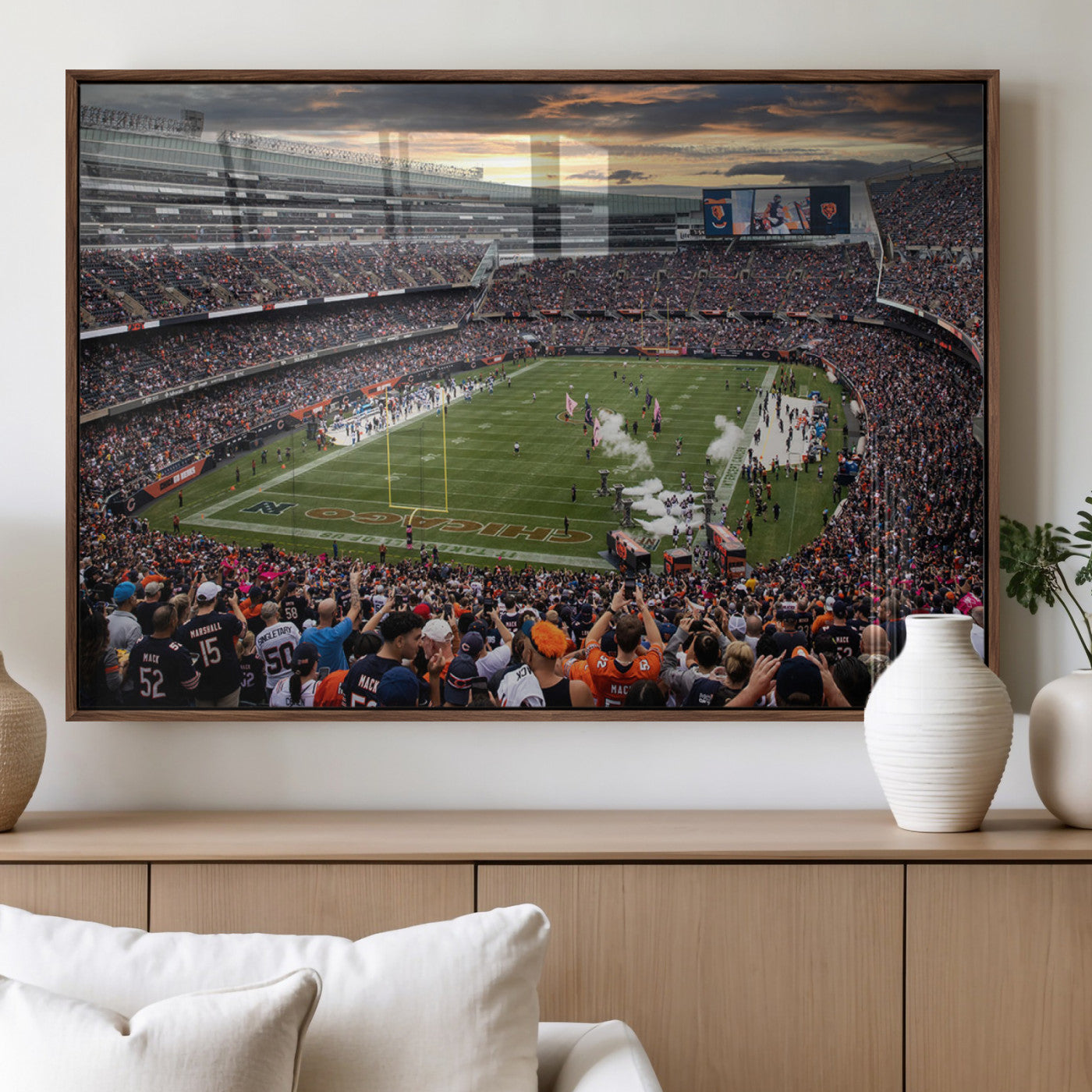 87578930-MGV-FP-36X24-3P_Walnut-Chicago Bears Soldiers Field Wall Art Canvas Print – Framed Football Stadium Artwork for Home, Office, Living Room