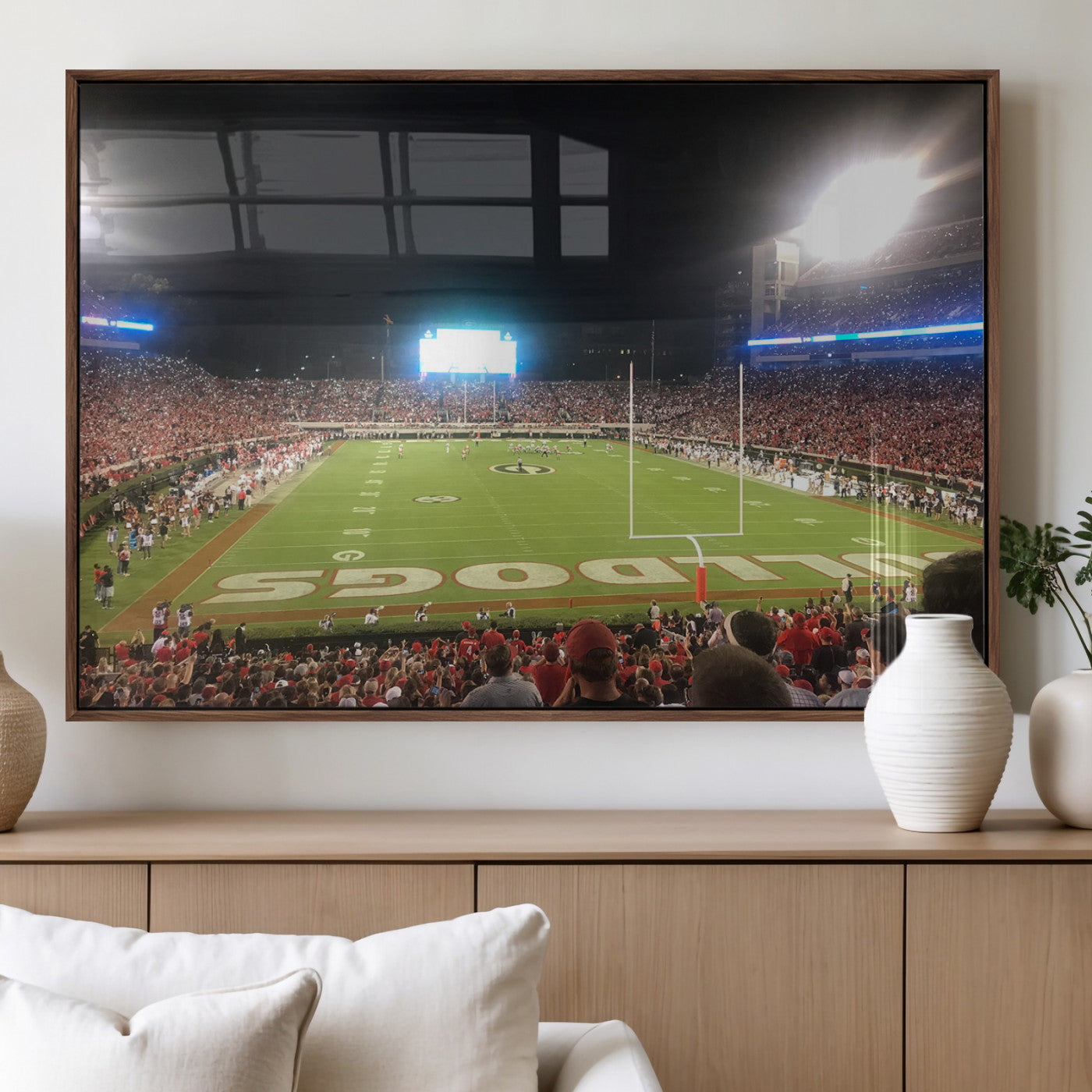 16230786-MGV-FP-36X24-3P_Walnut-Dooley Stadium Wall Art, Sports Arena Panoramic Canvas Print, Modern Stadium Landscape Artwork for Home, Office