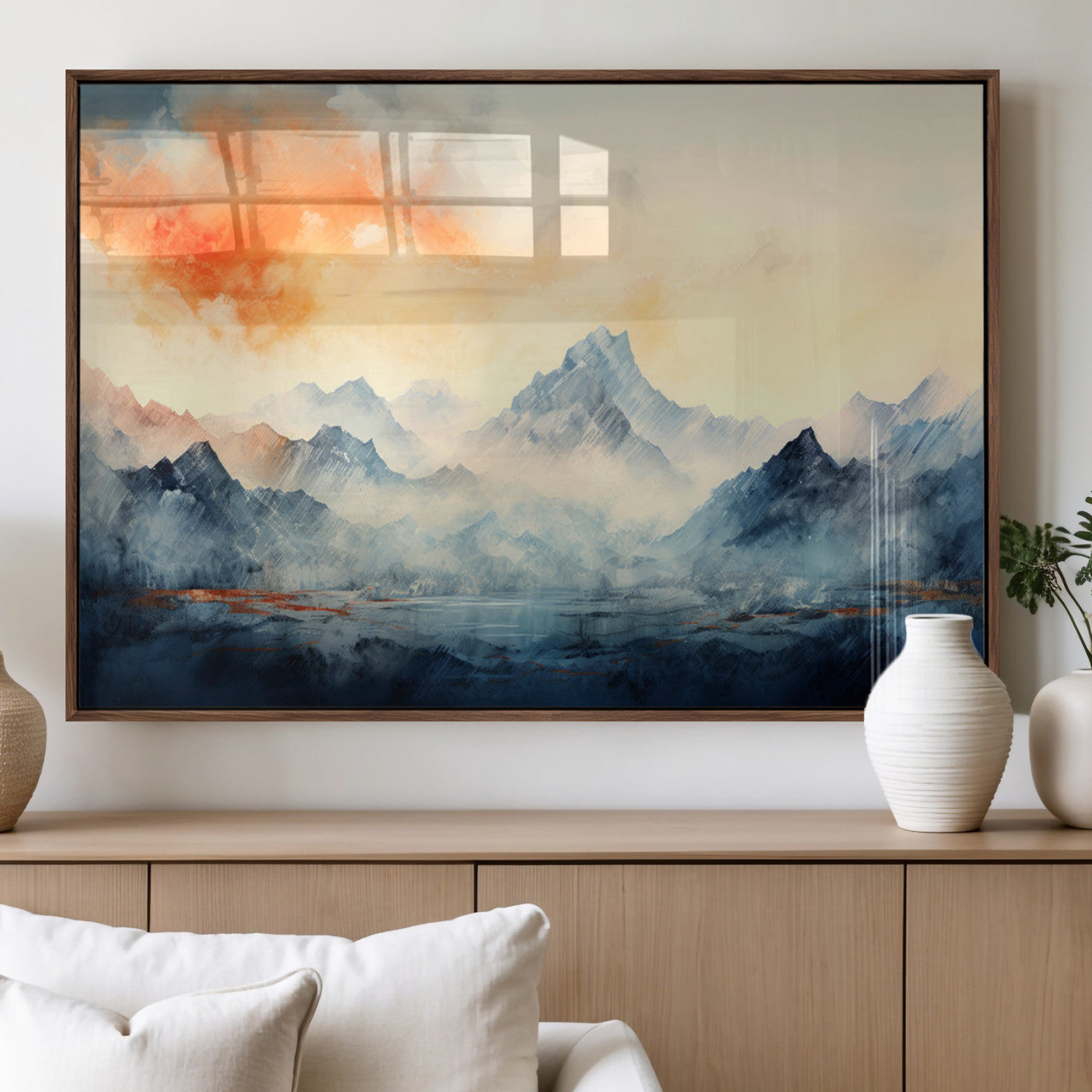 WRM1005-MGV-FP-36X24-3P_Walnut-Warm Clouds Abstract Mountain Wall Art Canvas Print