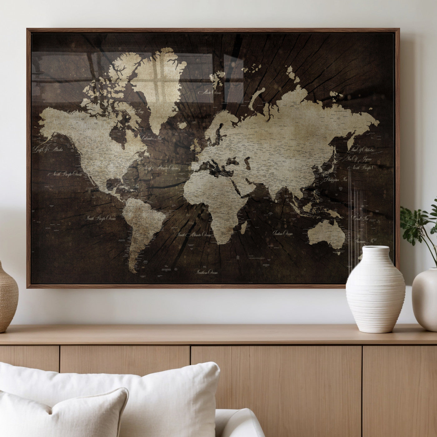 24010397-MGV-FP-36X24 - World Map Wall Art Canvas Print, Modern Decorative Framed Map Artwork Prints for Living Room, Office, Bedroom Wall Decor