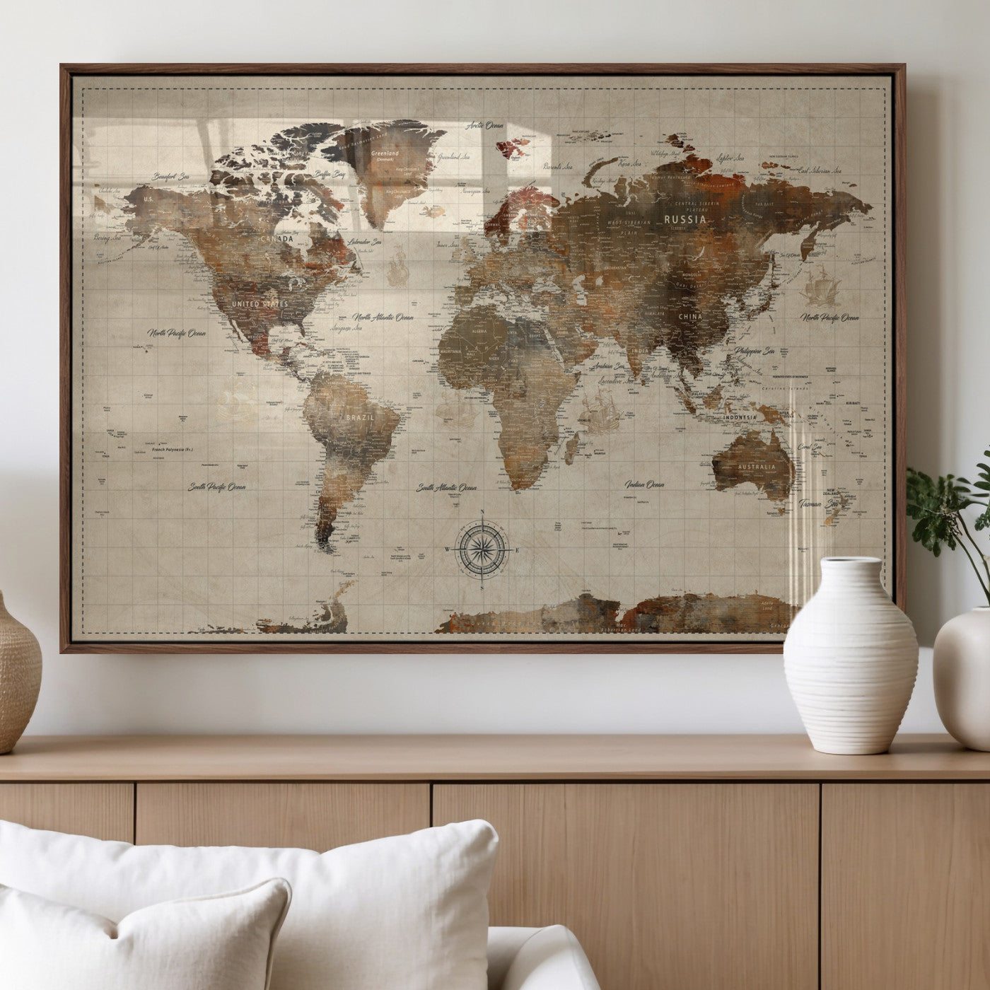 23610090-MGV-CV-36X24 - World Map Wall Art Canvas Print, Modern Decorative Framed Map Artwork Prints for Living Room, Office, Bedroom Wall Decor