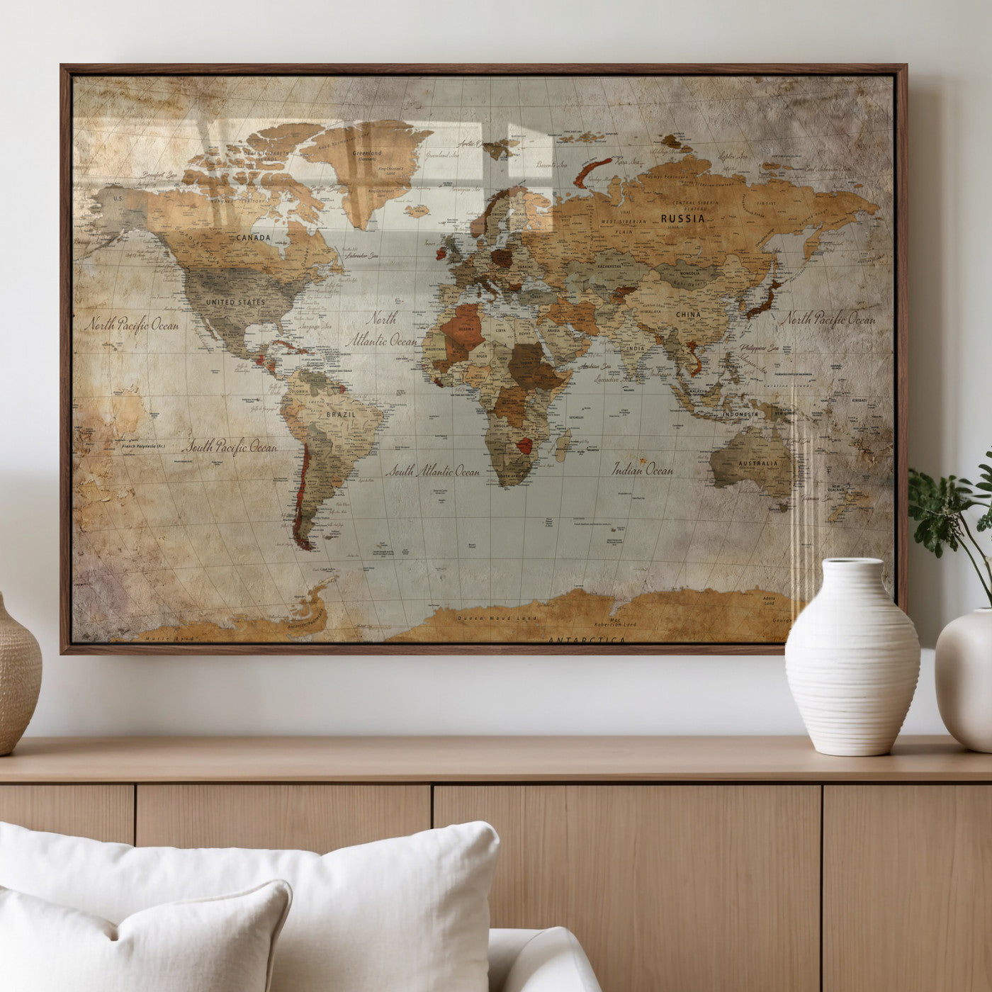 74176056-MGV-CV-36X24 - World Map Wall Art Canvas Print, Modern Decorative Framed Map Artwork Prints for Living Room, Office, Bedroom Wall Decor