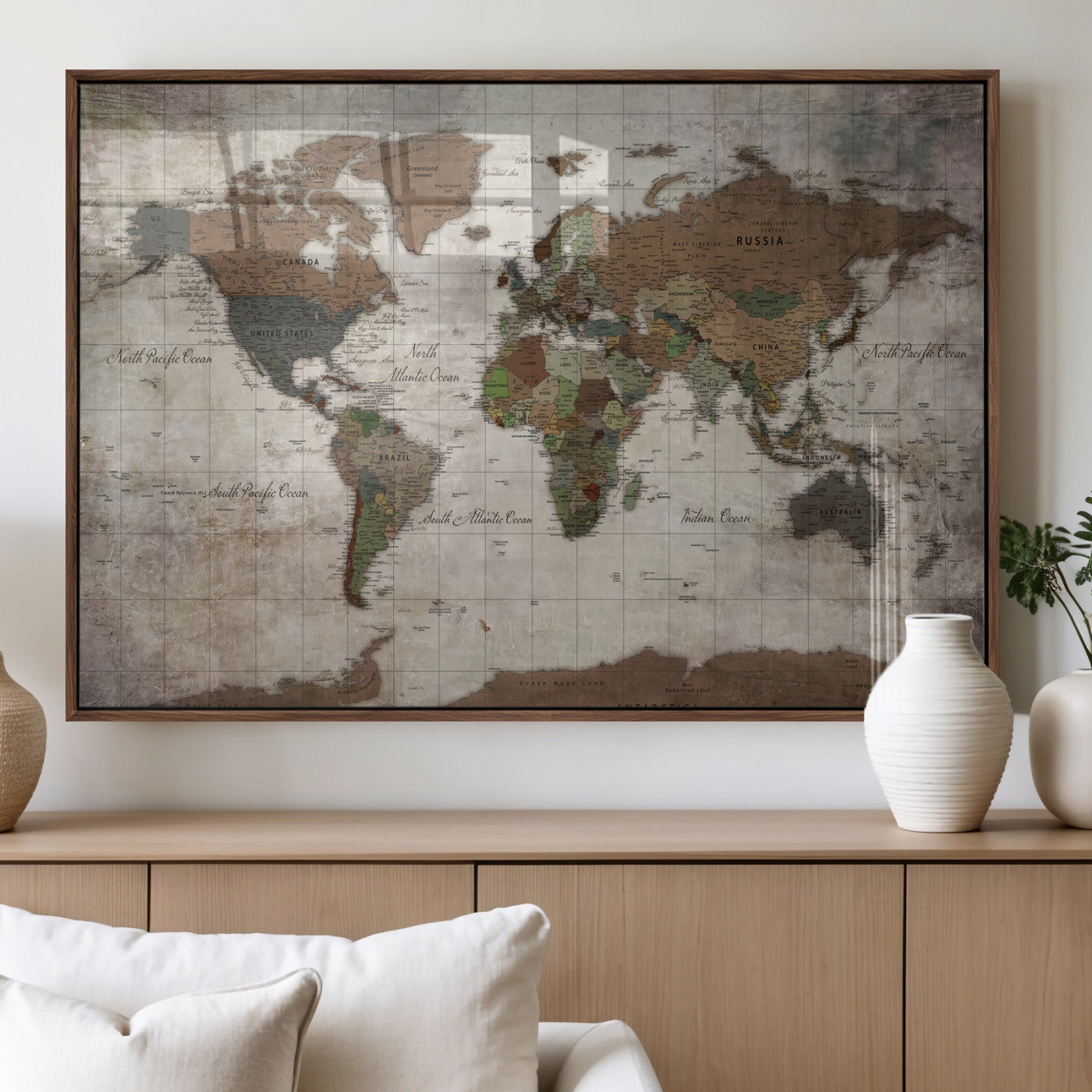 65393892-MGV-CV-36X24 - World Map Wall Art Canvas Print, Modern Decorative Framed Map Artwork Prints for Living Room, Office, Bedroom Wall Decor