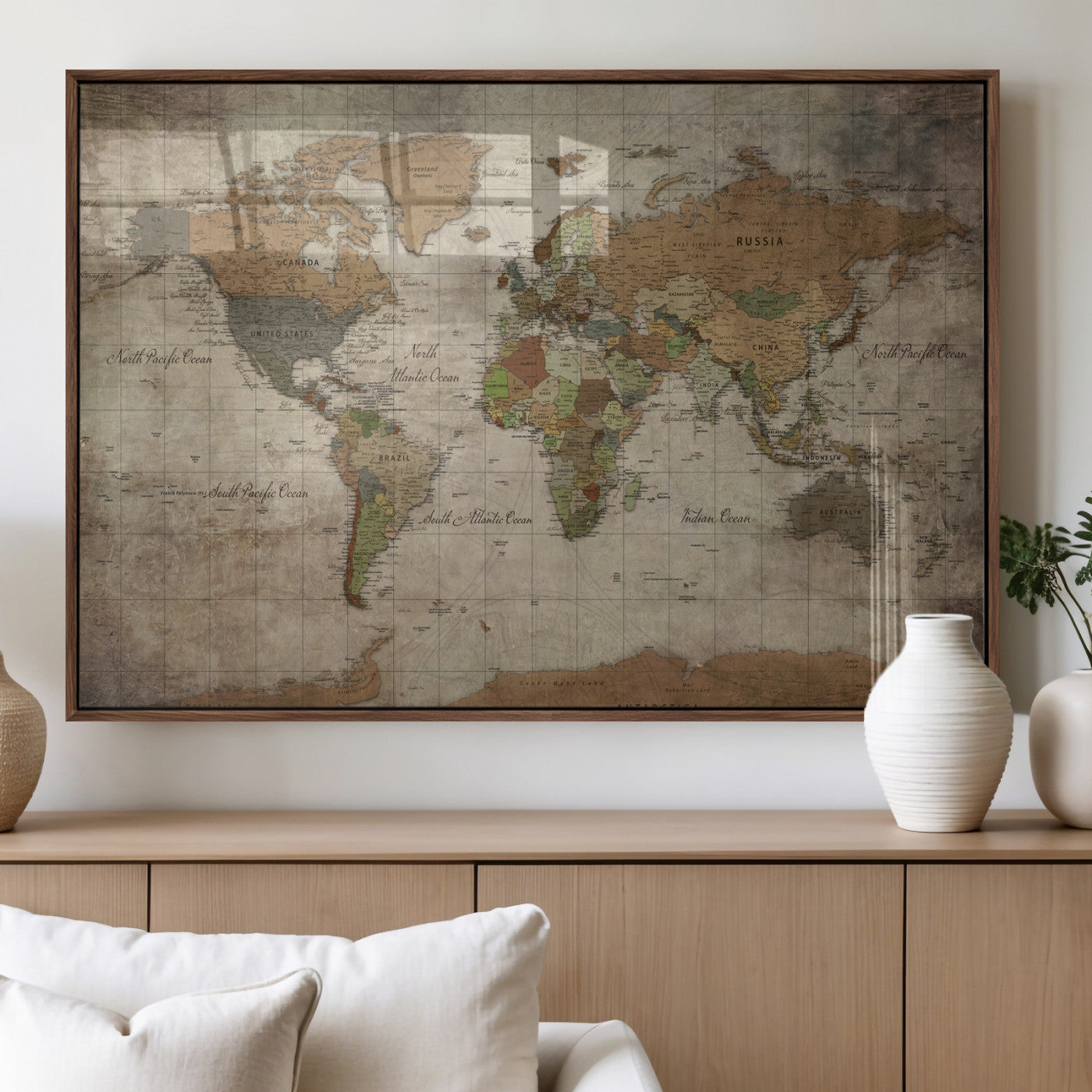 20356264-MGV-CV-36X24 - World Map Wall Art Canvas Print, Modern Decorative Framed Map Artwork Prints for Living Room, Office, Bedroom Wall Decor