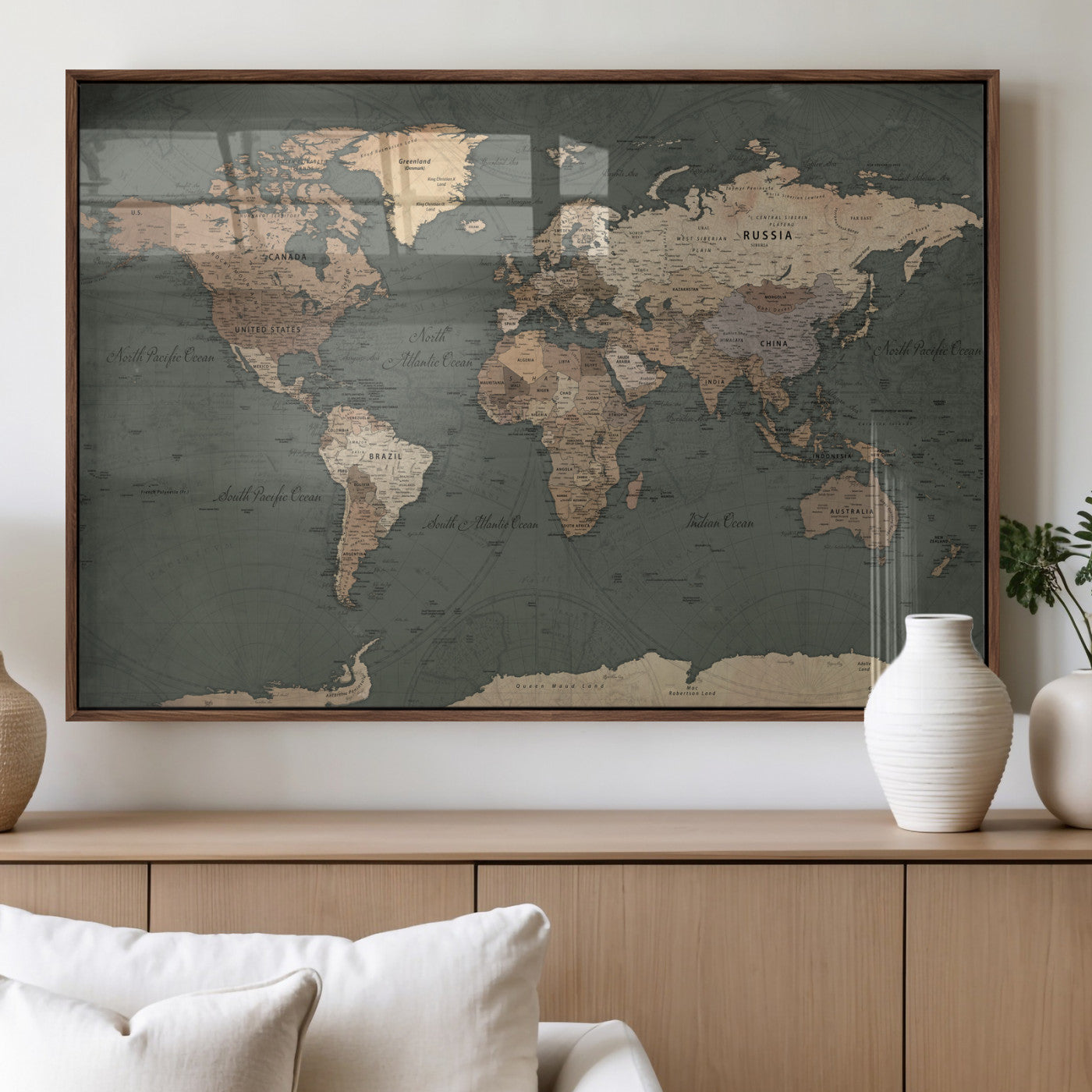 84619399-MGV-CV-36X24 - World Map Wall Art Canvas Print, Modern Decorative Framed Map Artwork Prints for Living Room, Office, Bedroom Wall Decor