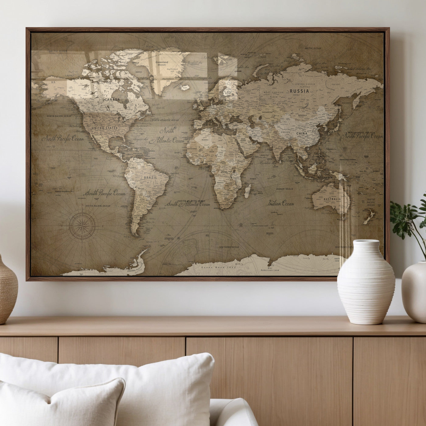 82314635-MGV-CV-36X24 - World Map Wall Art Canvas Print, Modern Decorative Framed Map Artwork Prints for Living Room, Office, Bedroom Wall Decor