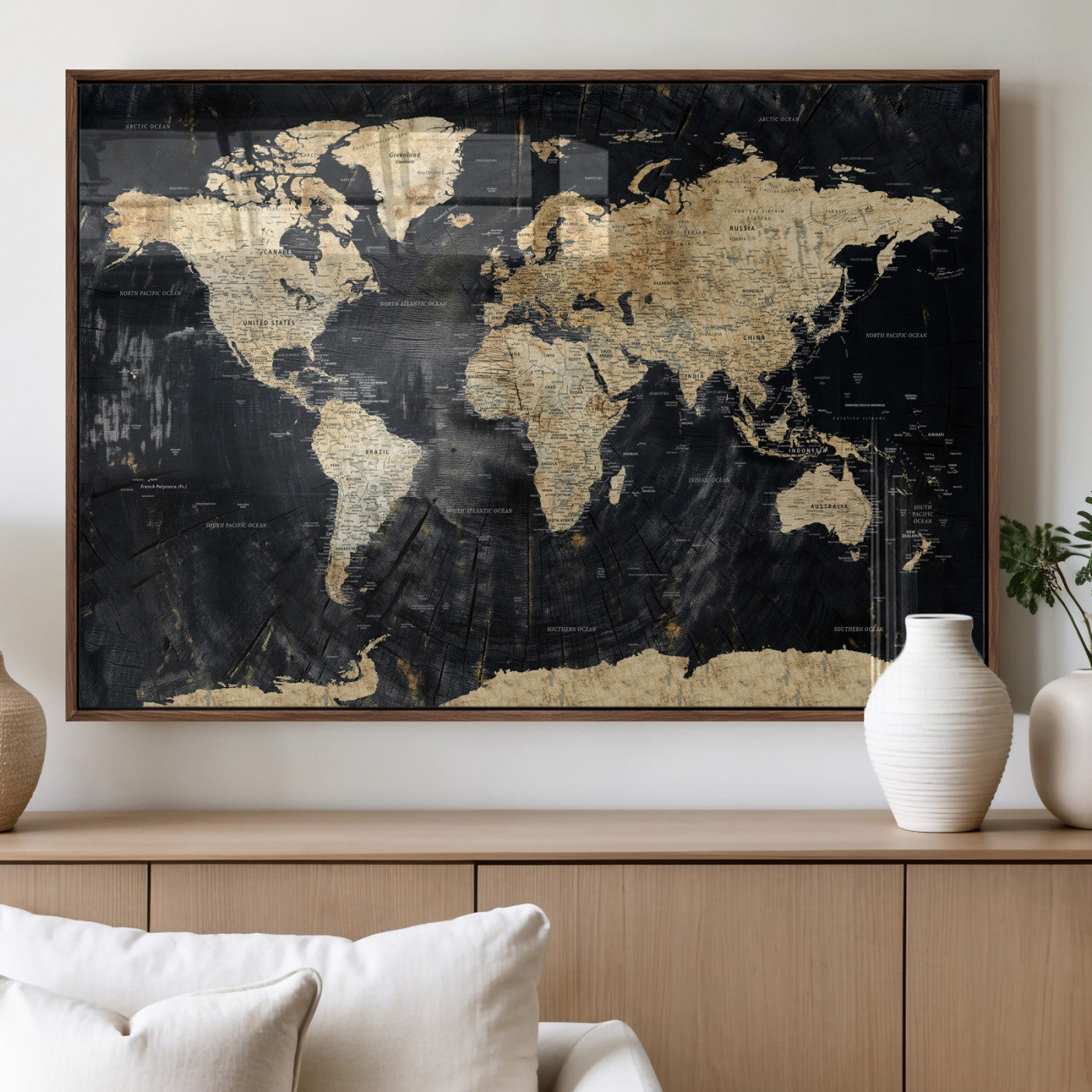 45535041-MGV-CV-36X24 - World Map Wall Art Canvas Print, Modern Decorative Framed Map Artwork Prints for Living Room, Office, Bedroom Wall Decor