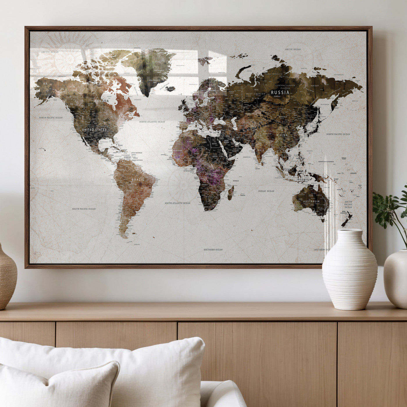 77651968-MGV-CV-36X24 - World Map Wall Art Canvas Print, Modern Decorative Framed Map Artwork Prints for Living Room, Office, Bedroom Wall Decor