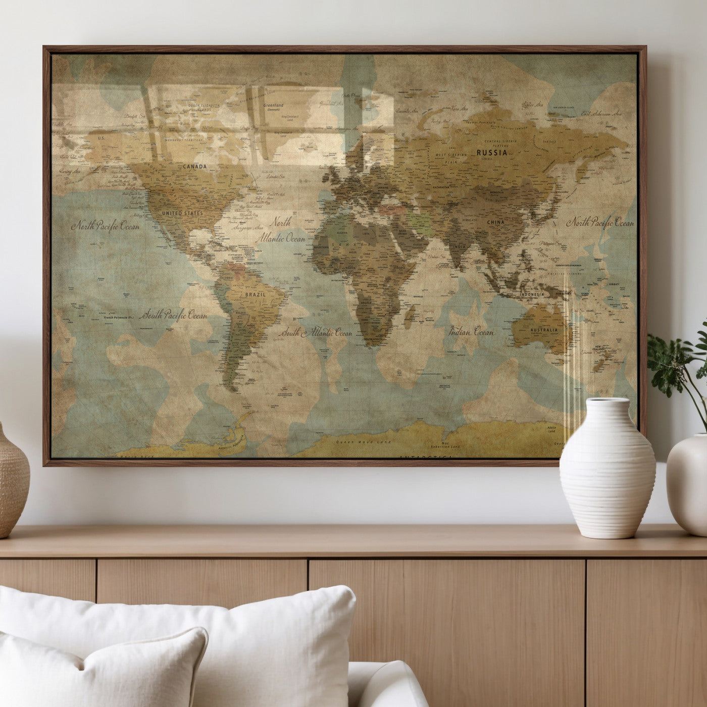 89356927-MGV-CV-36X24 - World Map Wall Art Canvas Print, Modern Decorative Framed Map Artwork Prints for Living Room, Office, Bedroom Wall Decor