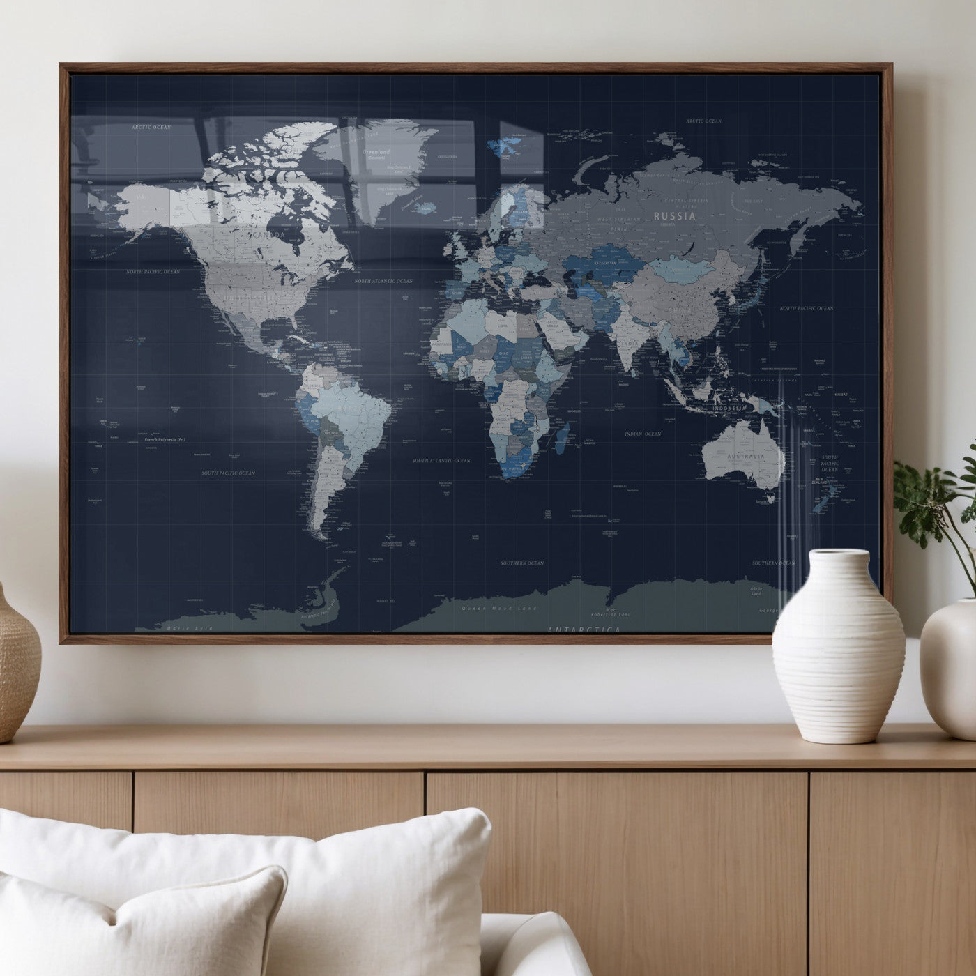 17712680-MGV-CV-36X24 - World Map Wall Art Canvas Print, Modern Decorative Framed Map Artwork Prints for Living Room, Office, Bedroom Wall Decor