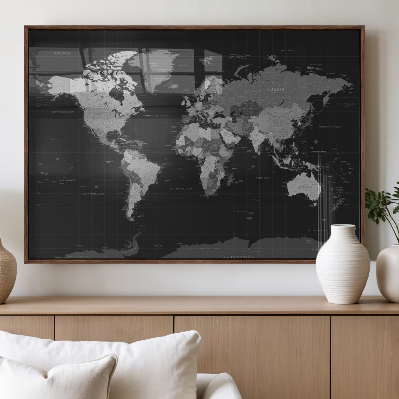 46160121-MGV-CV-36X24 - World Map Wall Art Canvas Print, Modern Decorative Framed Map Artwork Prints for Living Room, Office, Bedroom Wall Decor