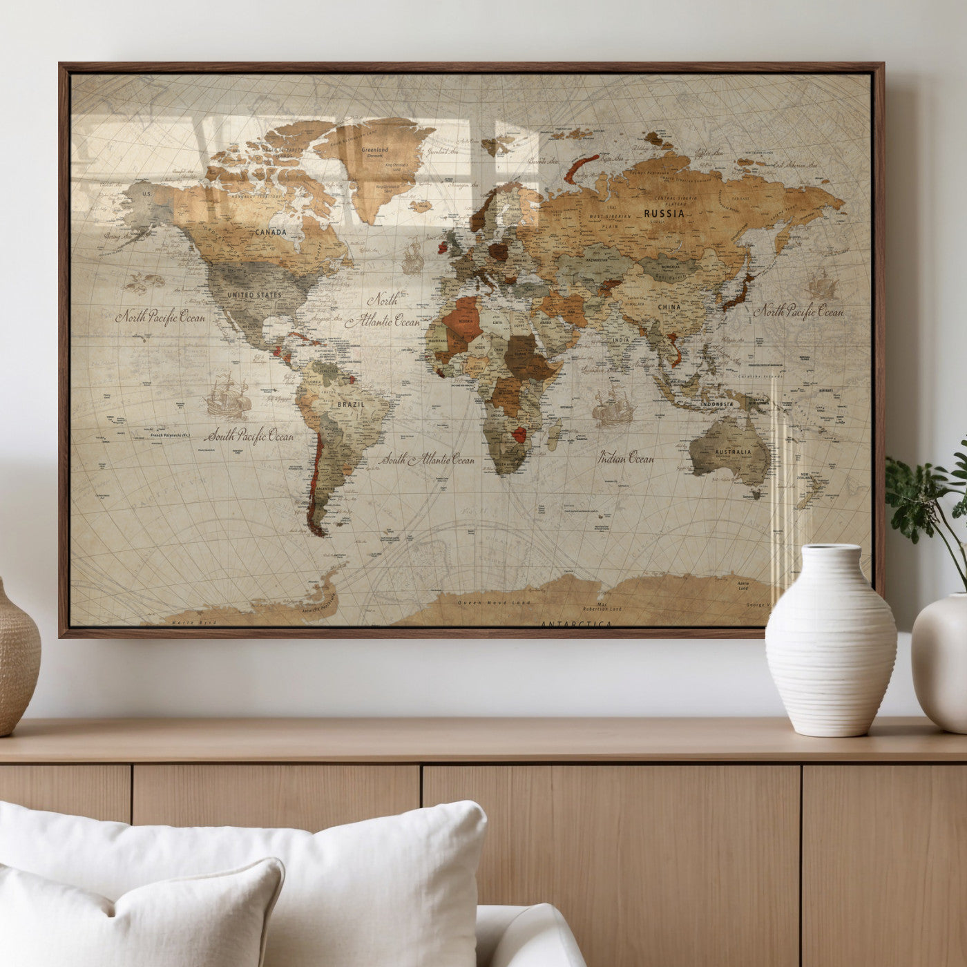 30704397-MGV-CV-36X24 - World Map Wall Art Canvas Print, Modern Decorative Framed Map Artwork Prints for Living Room, Office, Bedroom Wall Decor