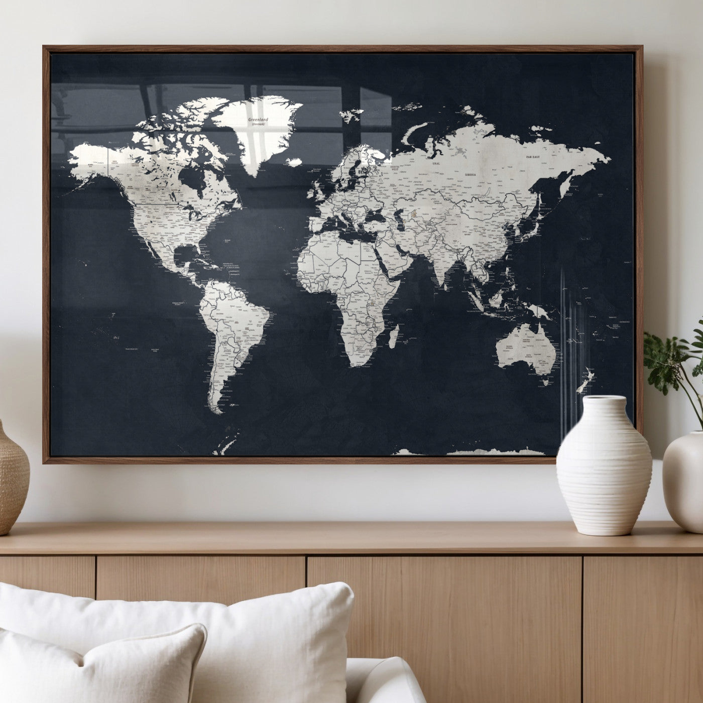 11963807-MGV-CV-36X24 - World Map Wall Art Canvas Print, Modern Decorative Framed Map Artwork Prints for Living Room, Office, Bedroom Wall Decor
